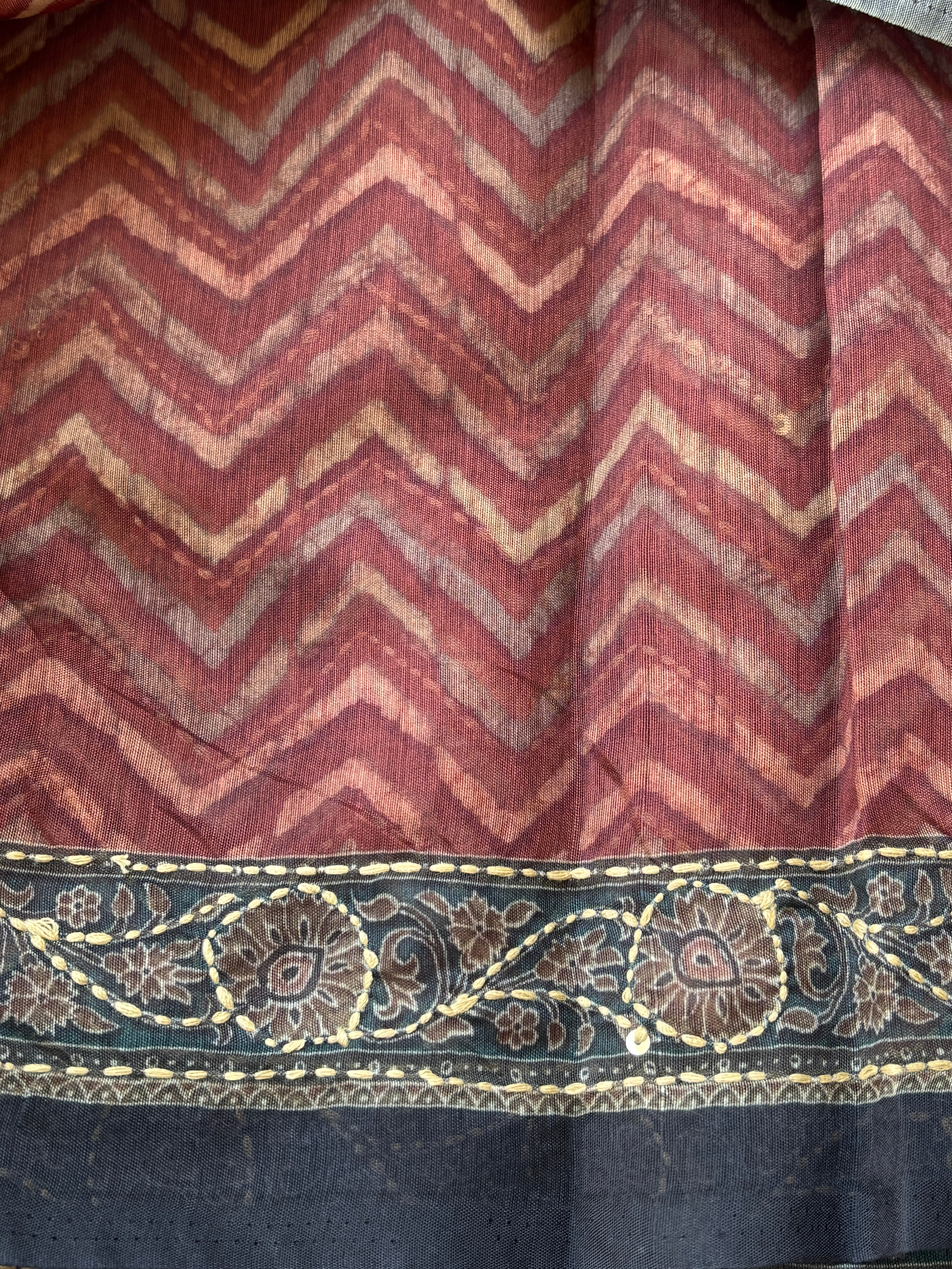 Dark Brown Mercerized Cotton Saree with Navy Blue Border | Chandrika Lifestyles