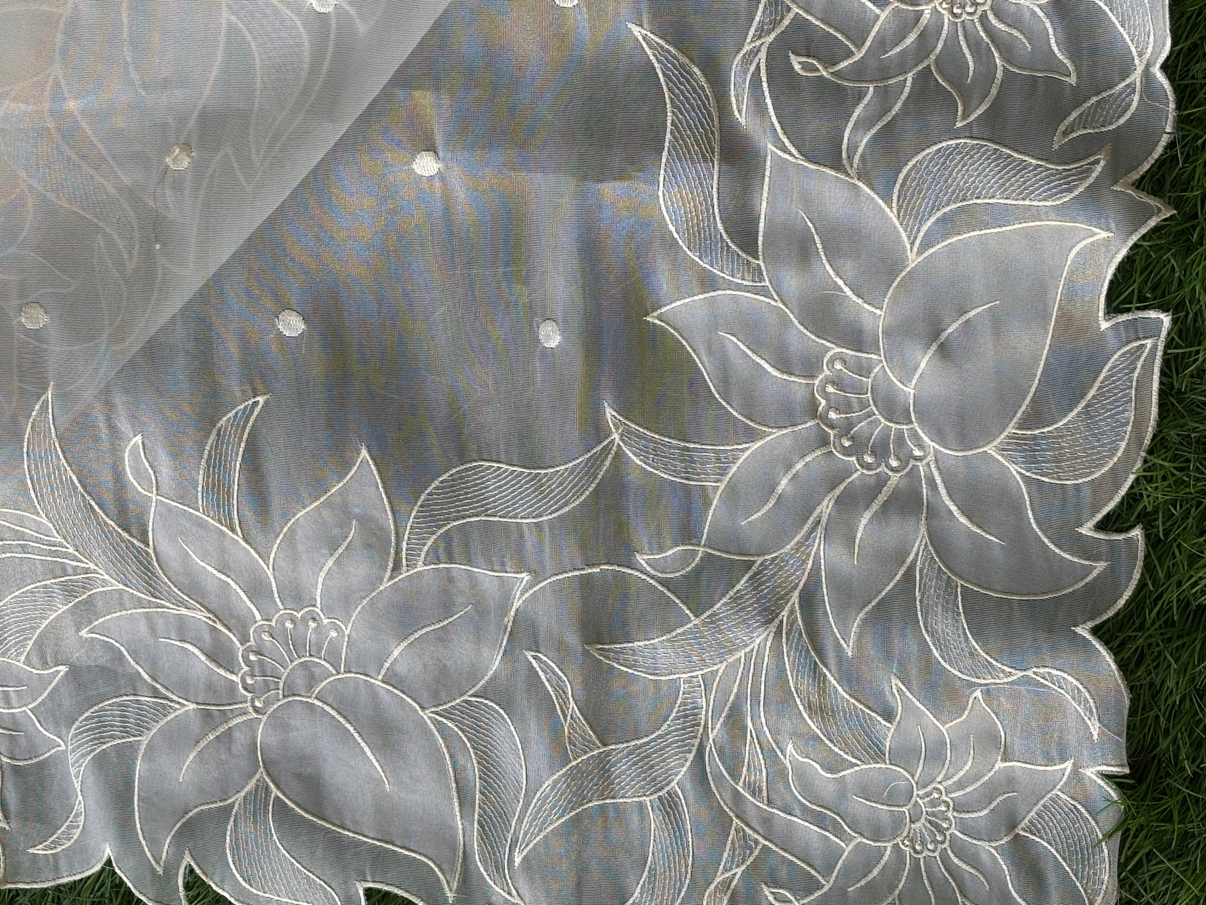 Pure Organza Saree in Off White with Elegant Cutwork Border