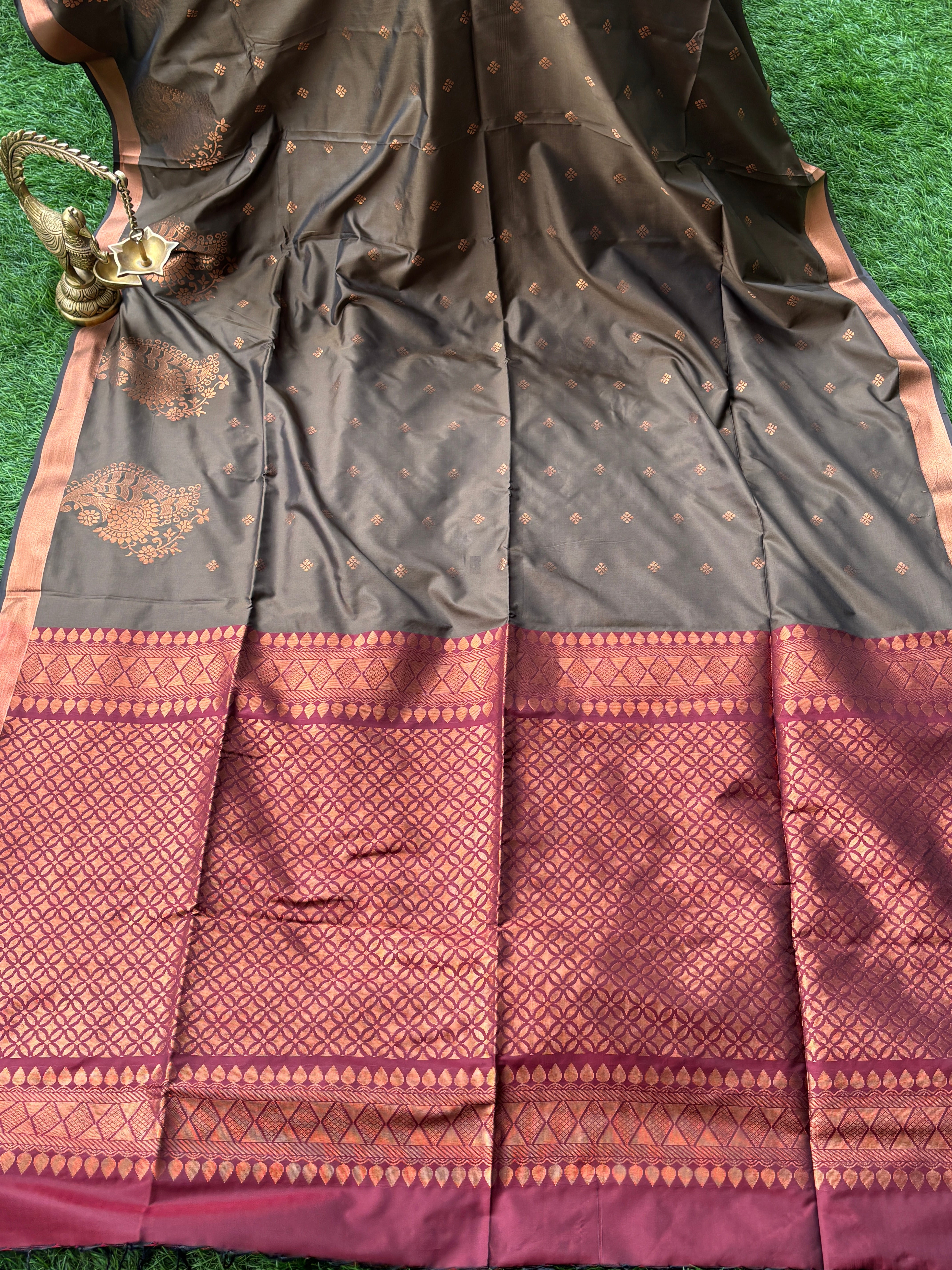 Coffee Brown Art Kanchipuram Saree with Maroon Pallu | Chandrika Lifestyles