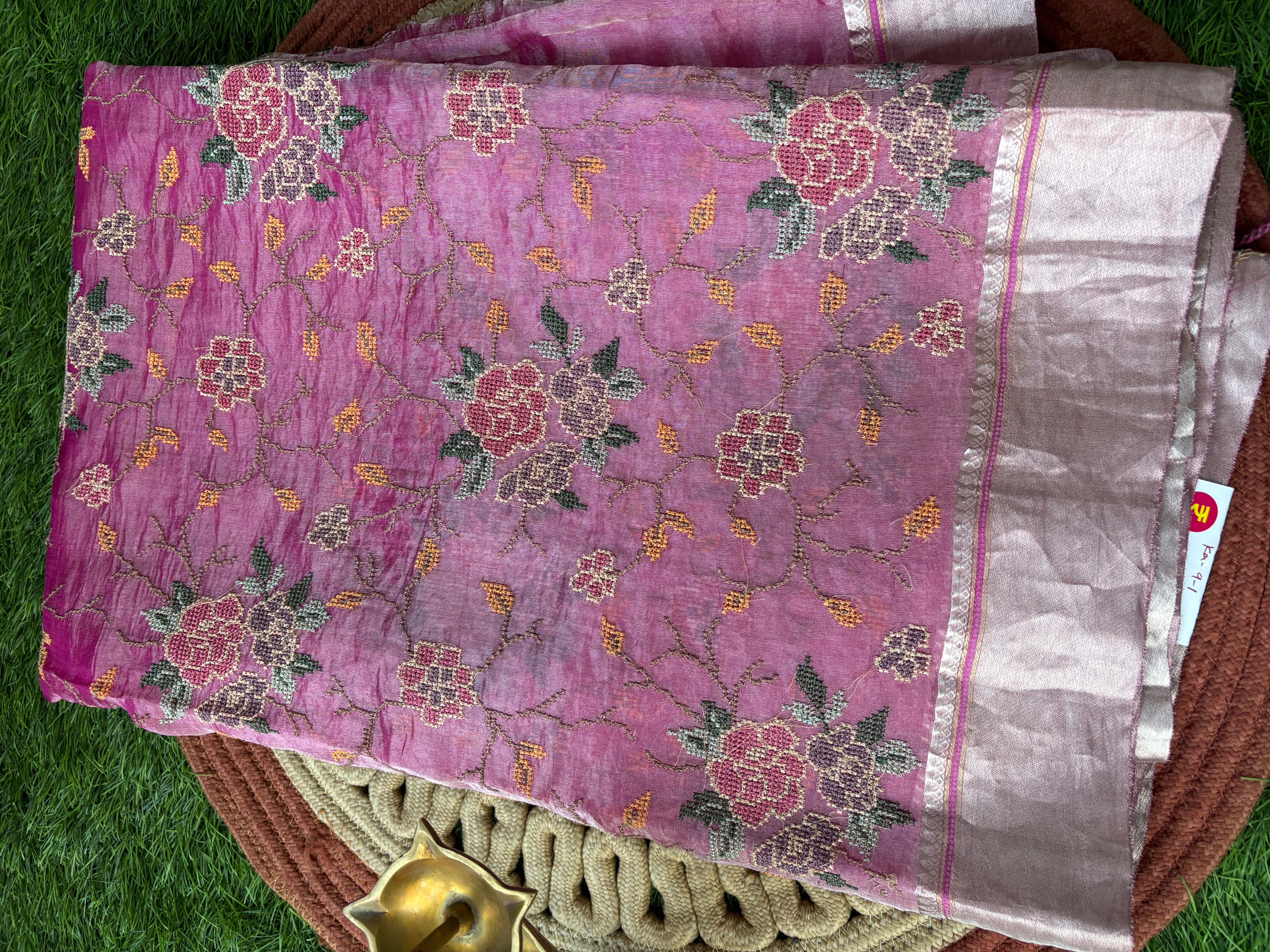 Royal Pink Pure Tissue Kora Silk Saree with Allover Matte Embroidery | Chandrika Lifestyles