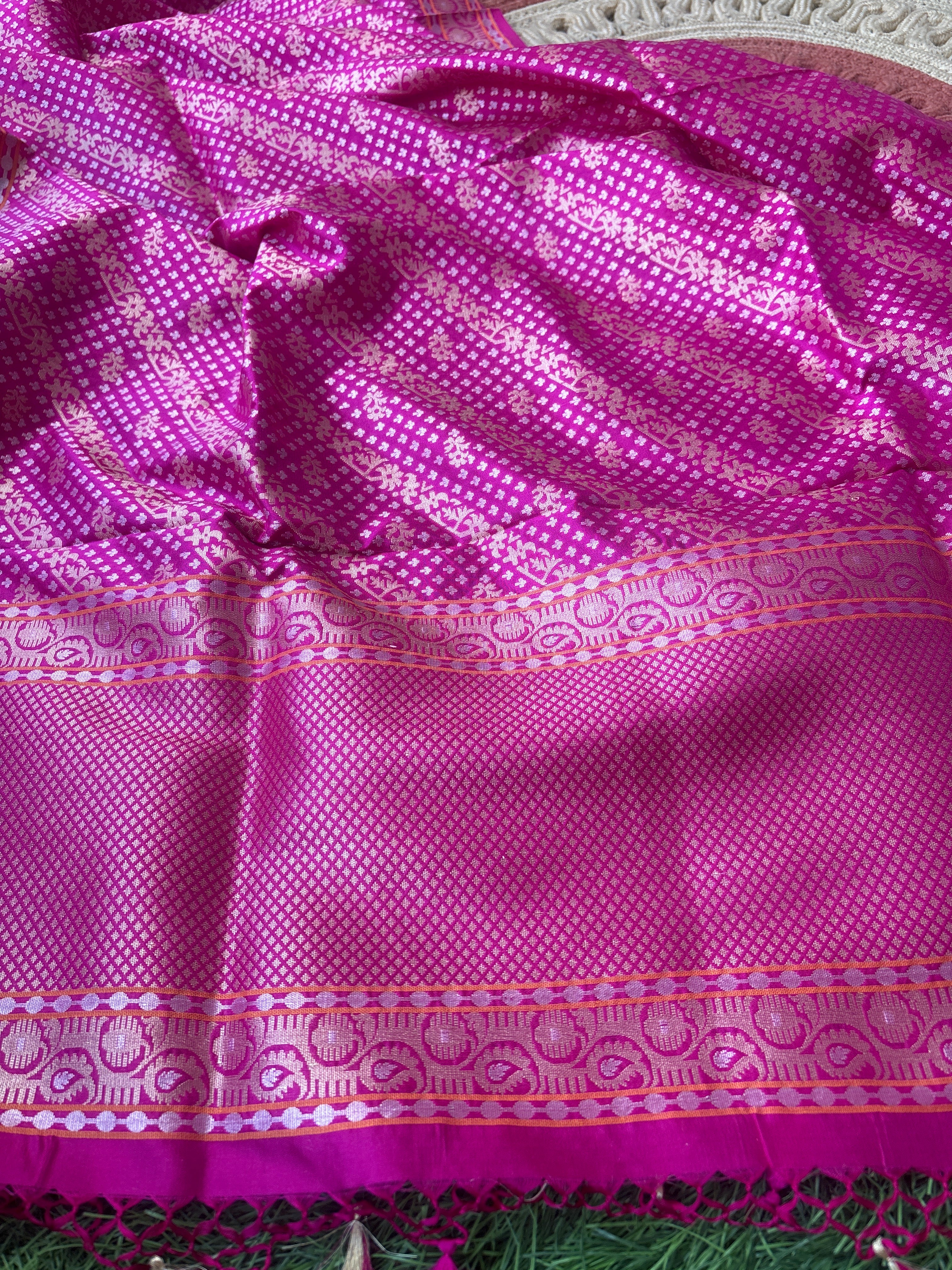 Rich rani pink pure silk fabric texture detail