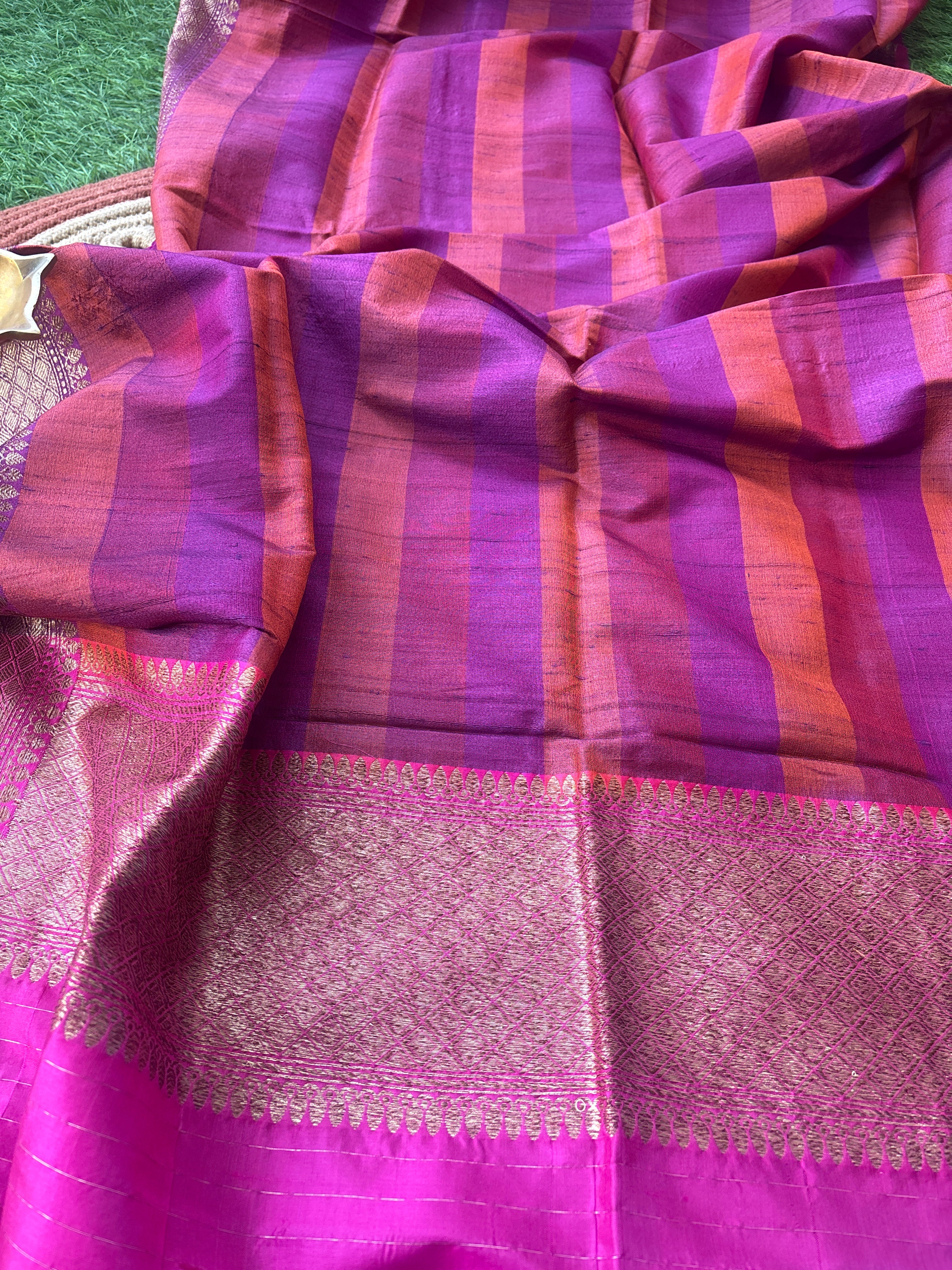 Pure banarasi pure tusser silk handwoven pink ,orange ,purple multi coloured dupatta