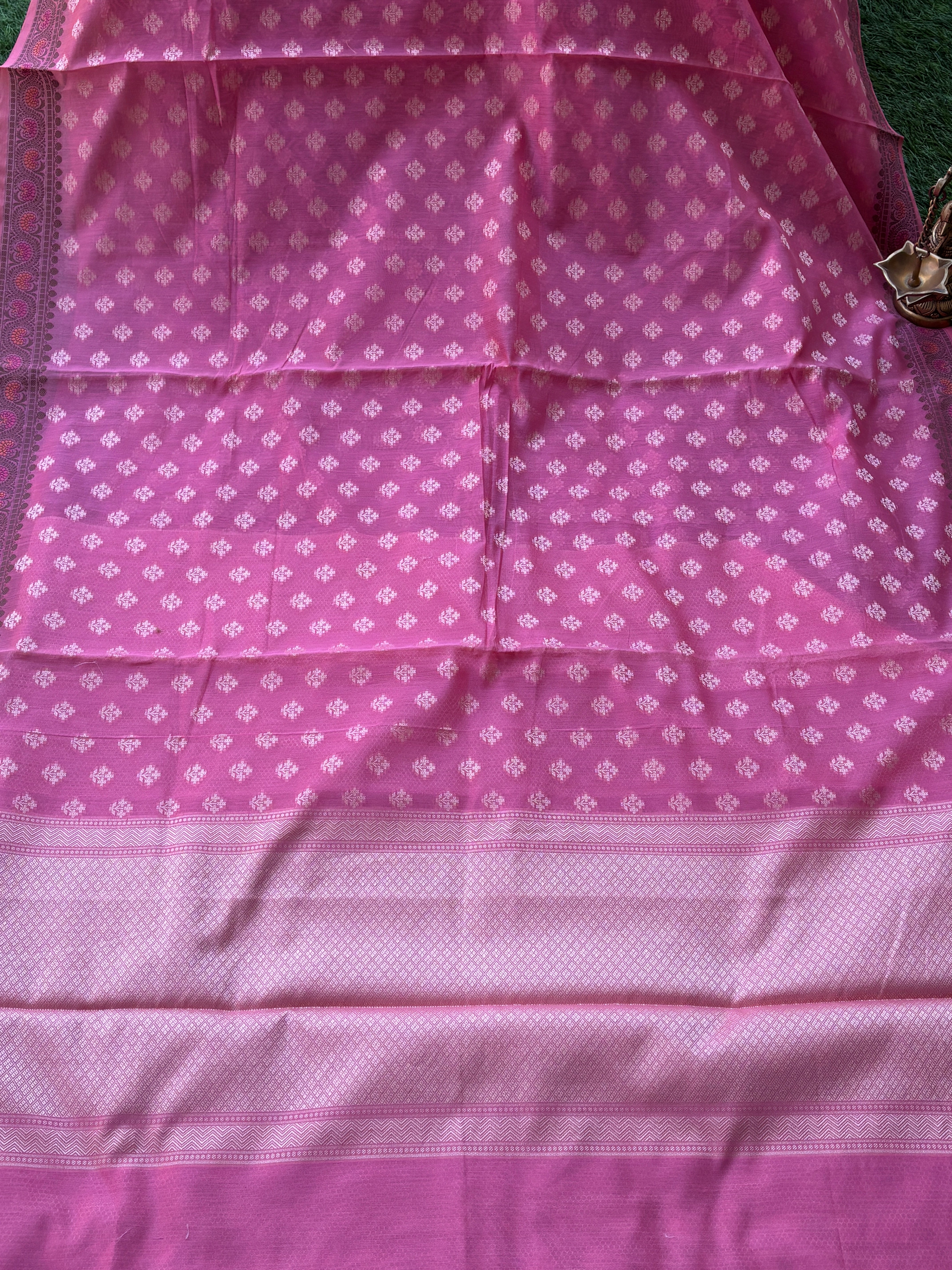 Pink Mercerized Cotton Saree with Allover Weaving | Chandrika Lifestyles