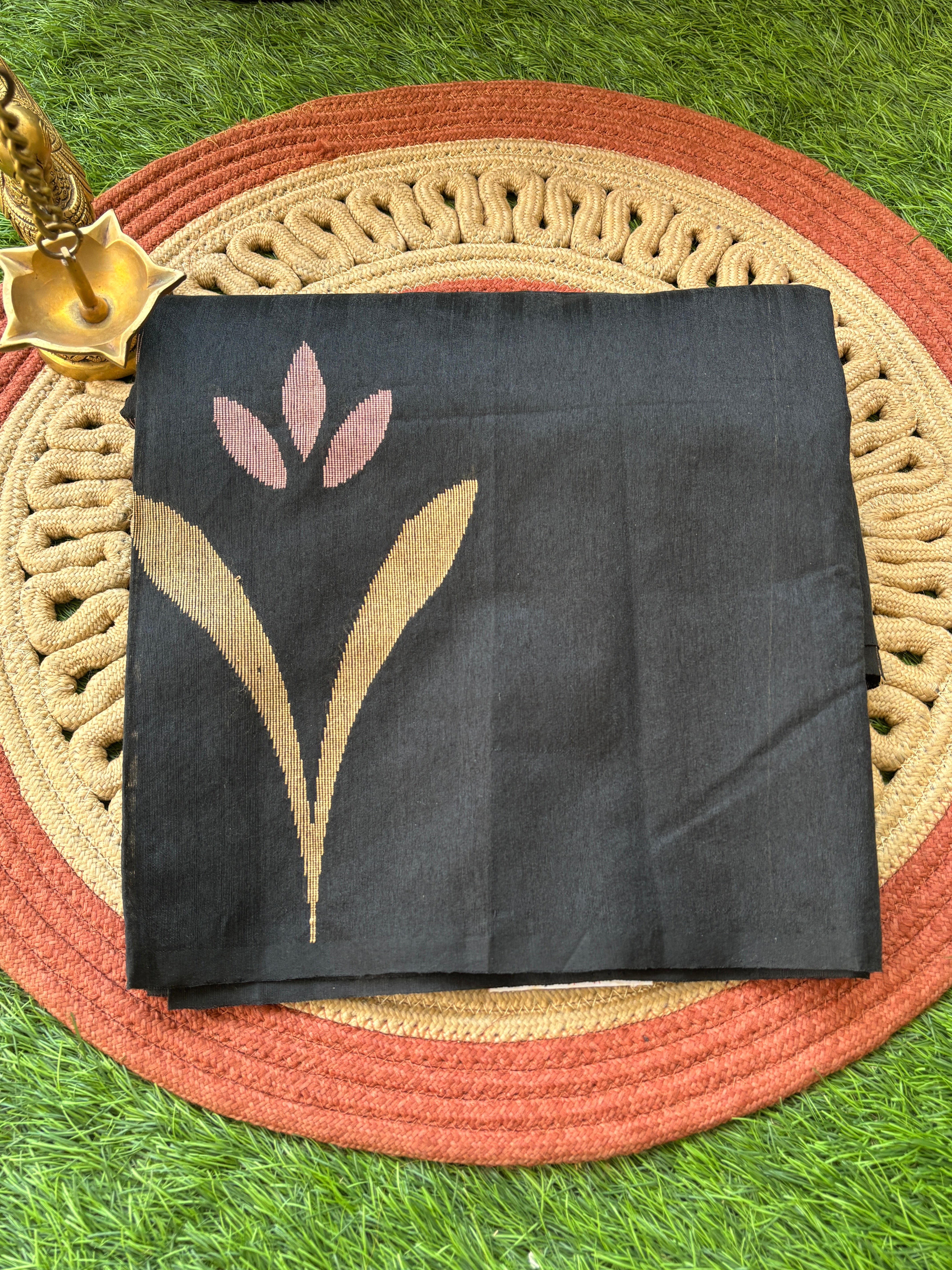 Black Banarasi Saree with All-Over Zari Buttas (No Border)