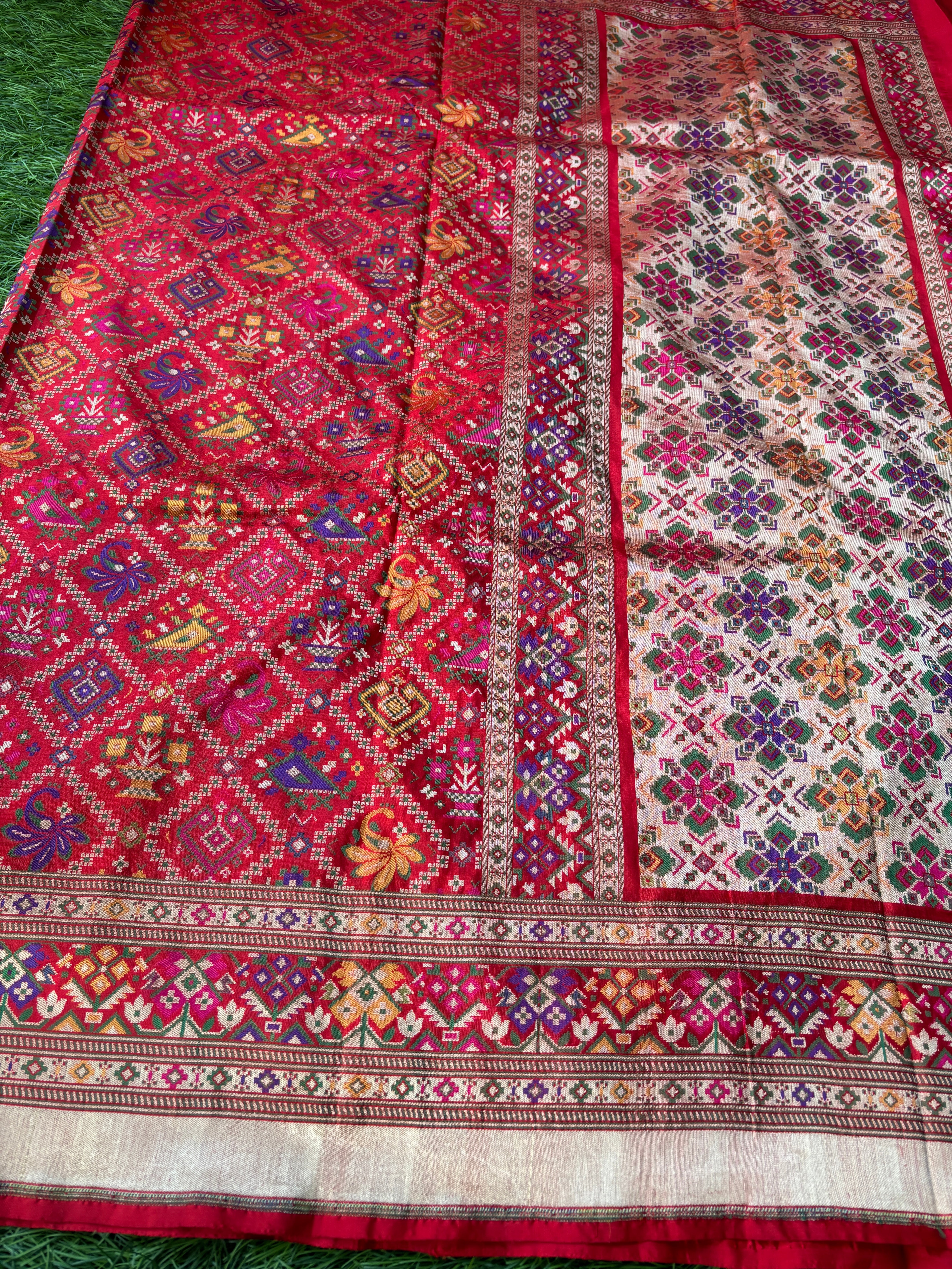 Red Banarasi Patola Silk Saree with Multicolour Weaving | Chandrika Lifestyles