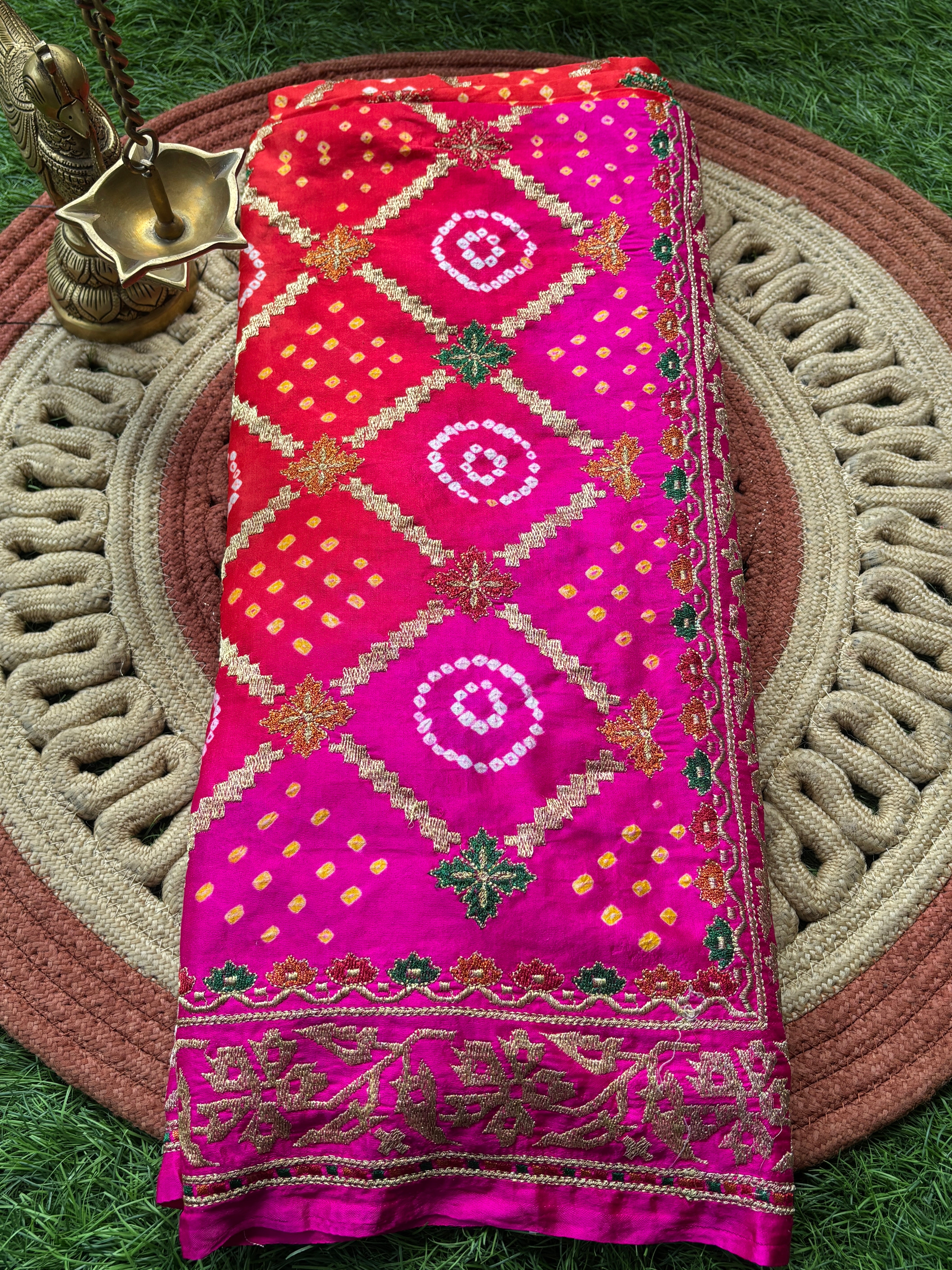 Royal Multicolor Gajji Silk Saree with All-Over Bandhej & Zari Weaving