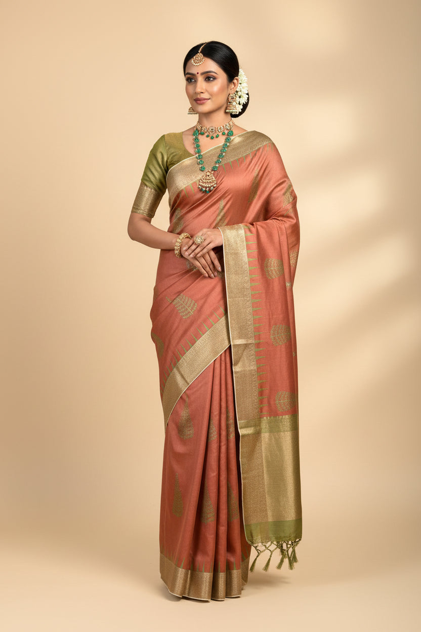 Brick Chanderi Cotton Saree with Digital Print | Chandrika Lifestyles