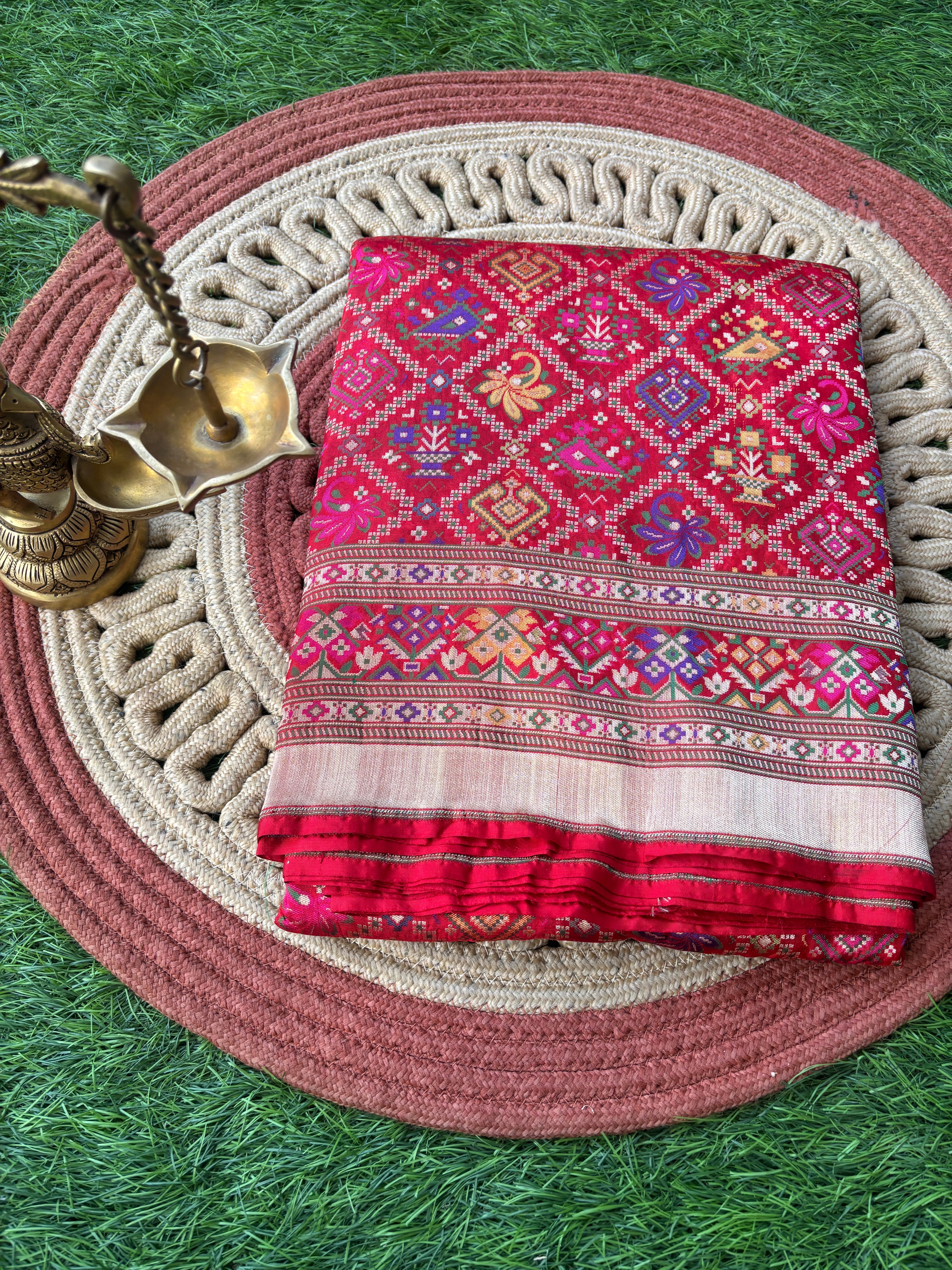Red Banarasi Patola Silk Saree with Multicolour Weaving | Chandrika Lifestyles