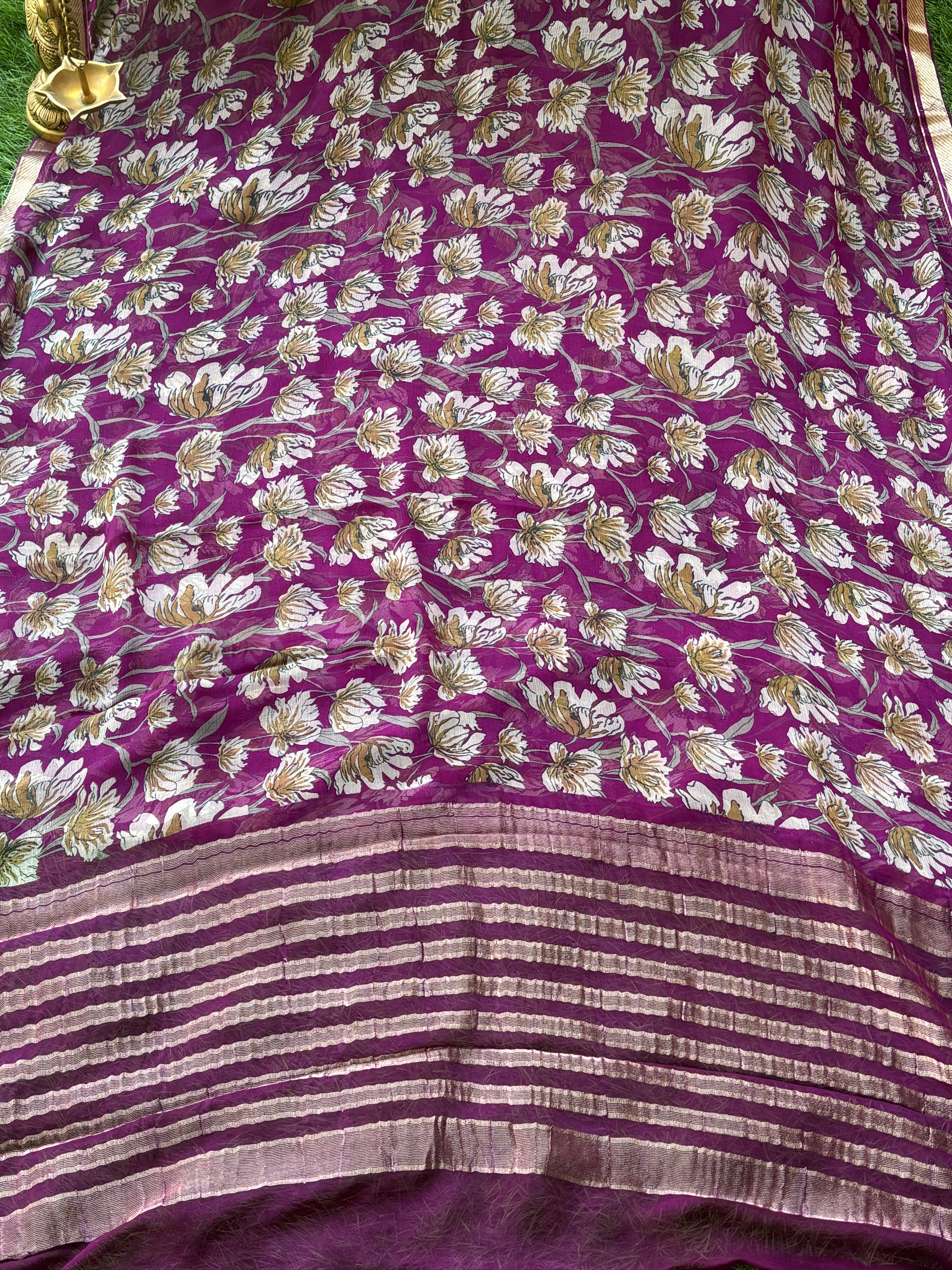 Purple Pure Georgette Printed Saree