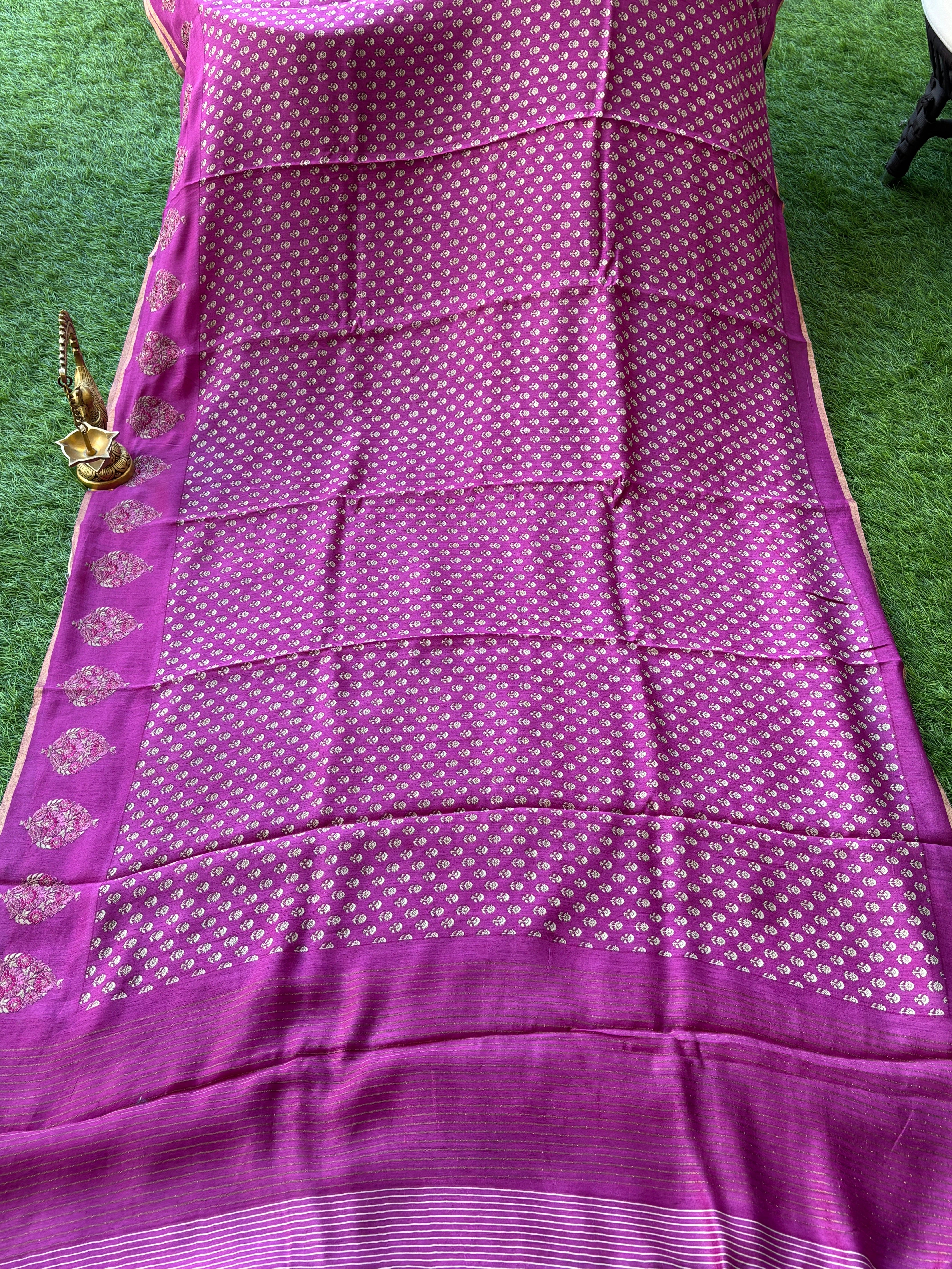 Purple Pure Tussar Silk Saree with Embroidered & Cutwork Butta Pallu | Chandrika Lifestyles