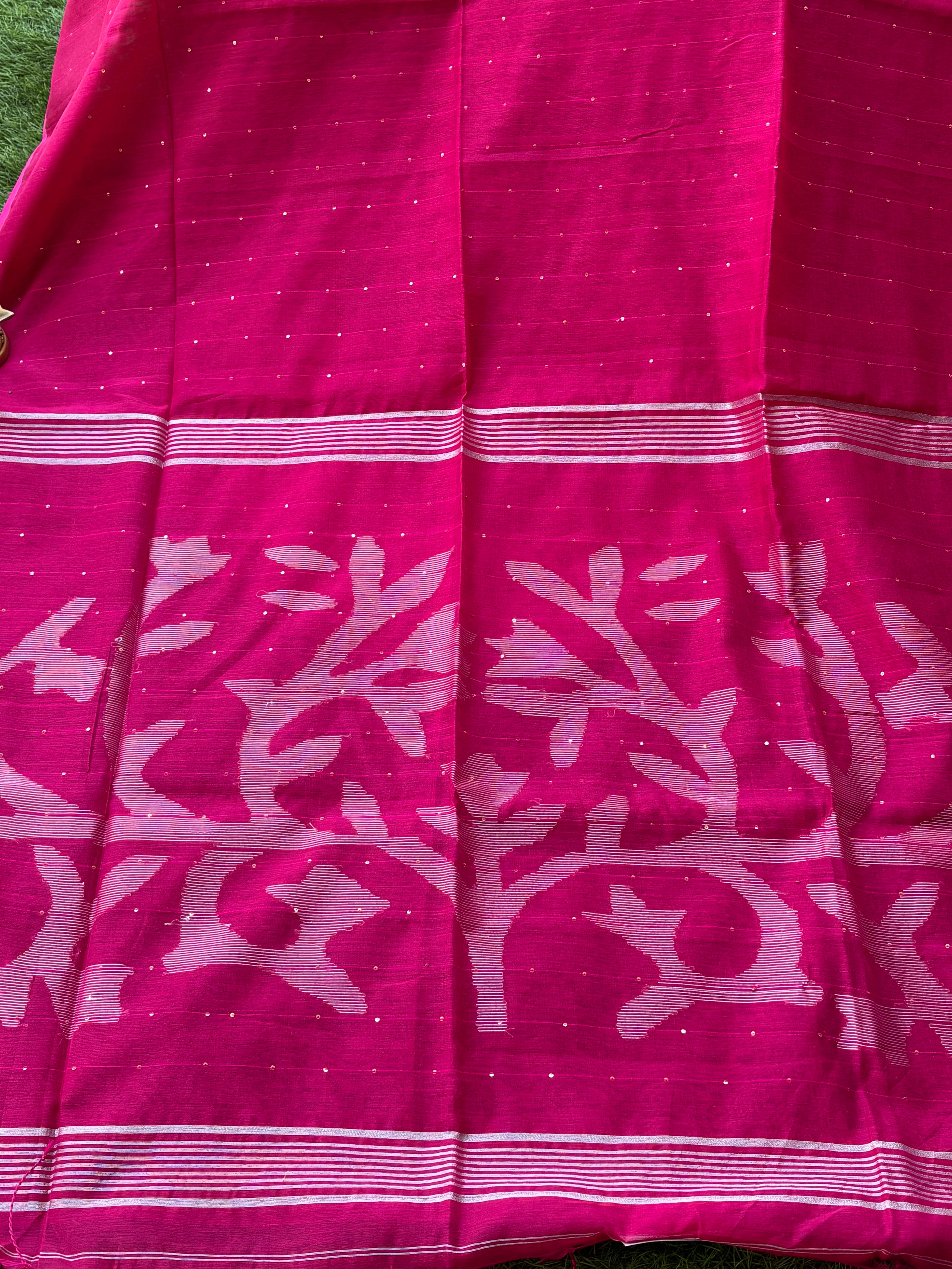 Pink Bengal Handloom Cotton Saree with Jamdani Pallu