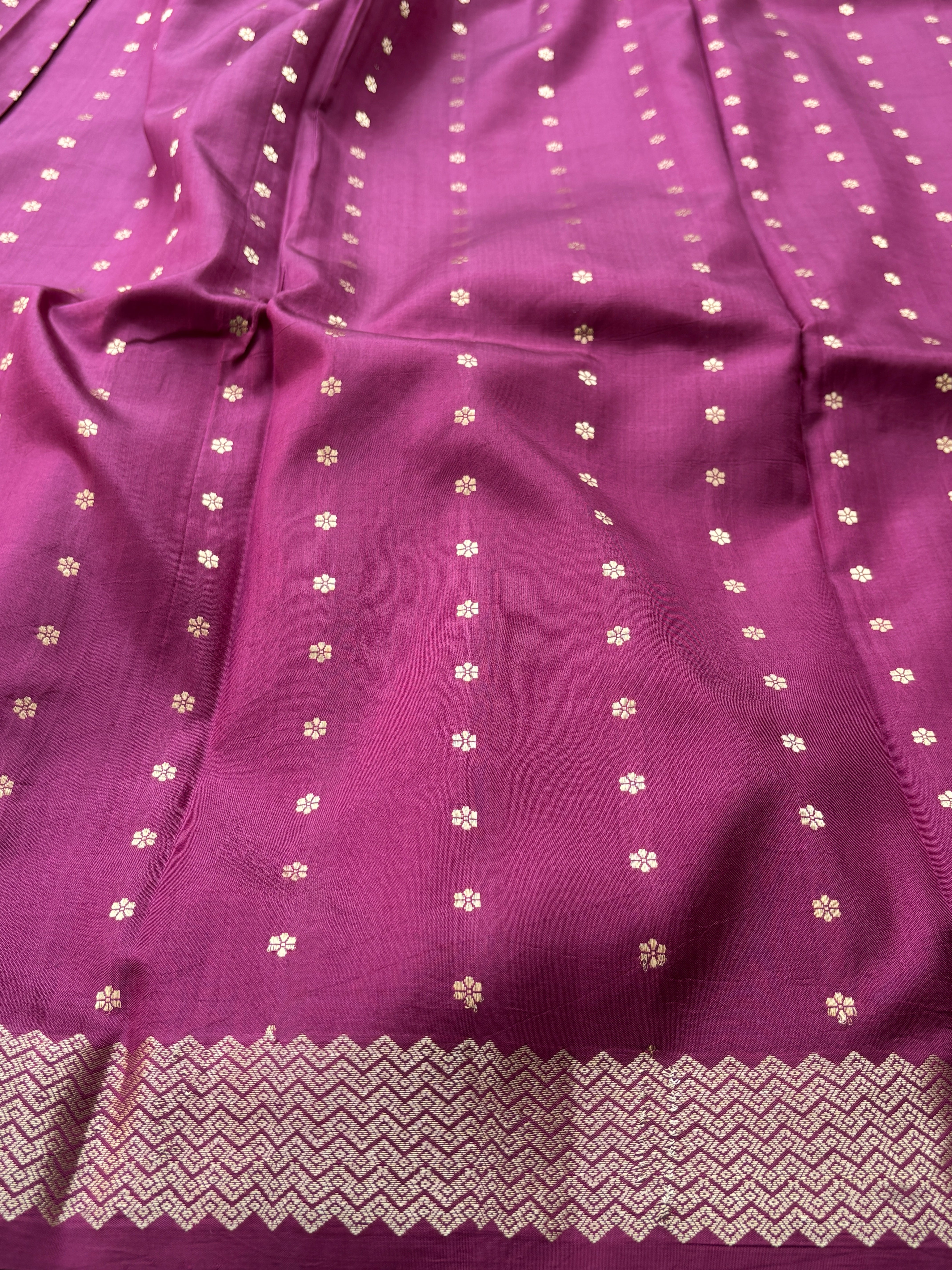 Wine Color Pure Silk Banarasi Saree with Allover Sona Rupa Zari Buttas | Chandrika Lifestyles