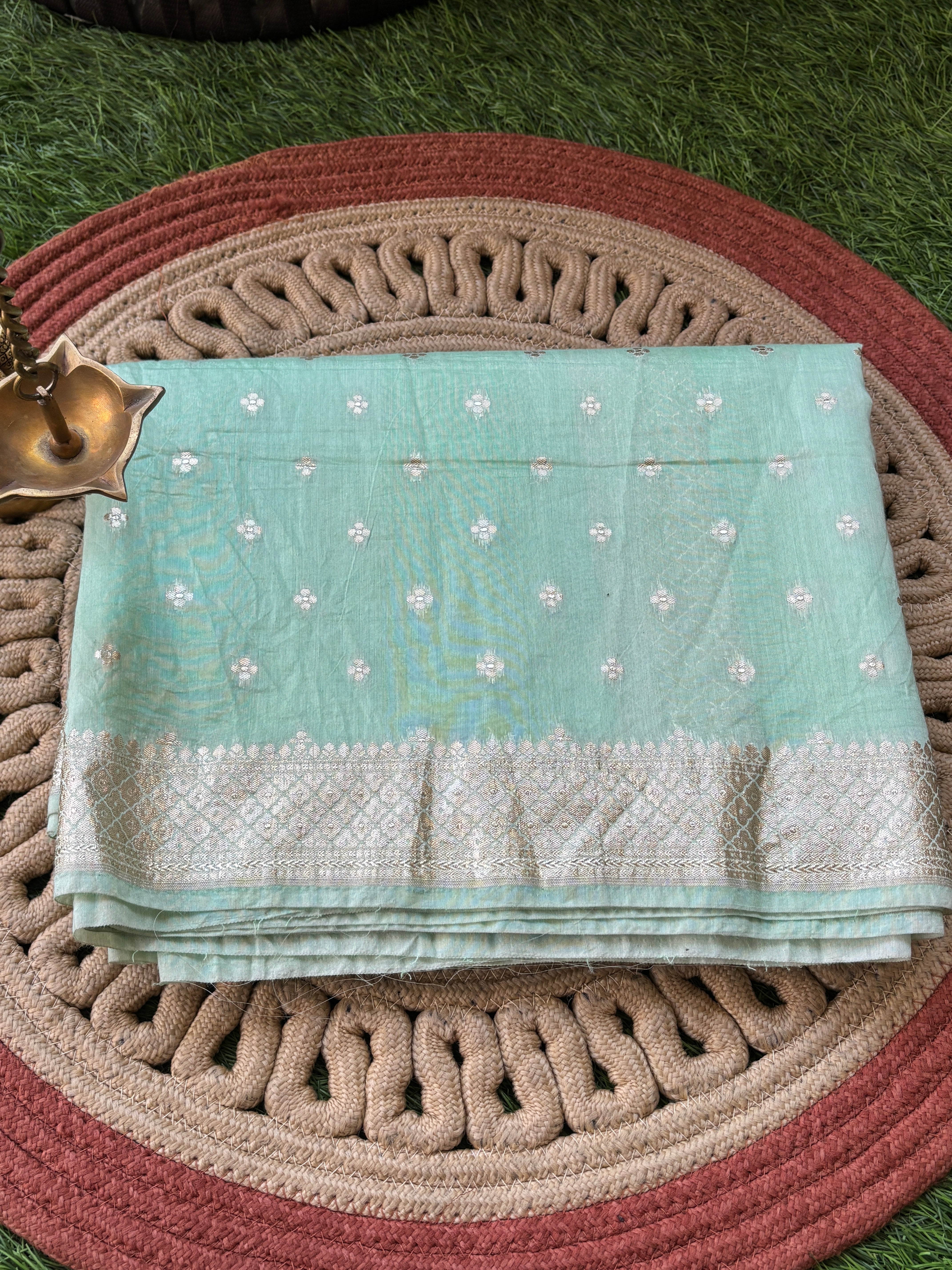 Mint Green Banarasi Mercerised Cotton Sare