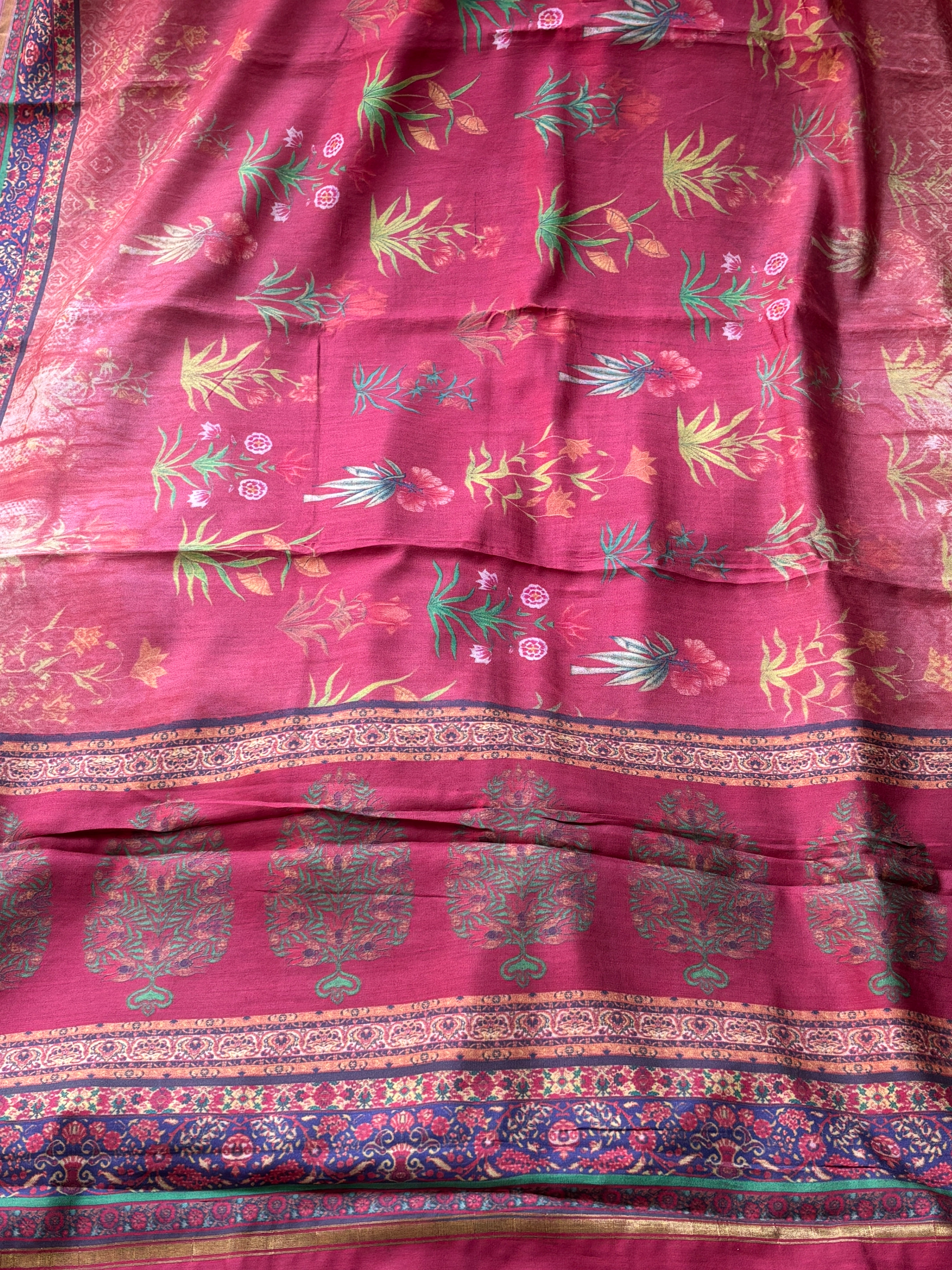 Red Munga Silk Saree with Allover Digital Print | Chandrika Lifestyles