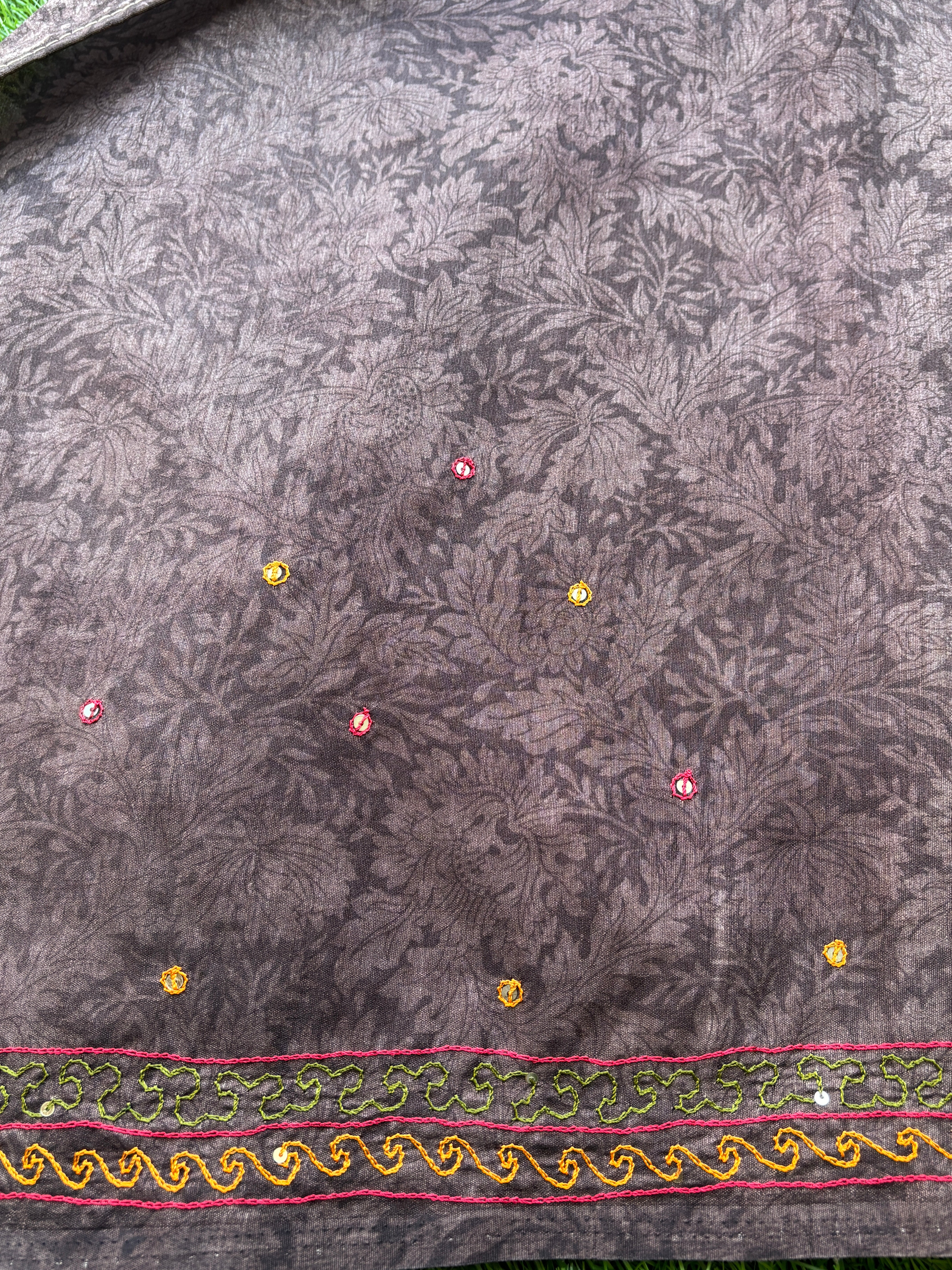 Coffee Brown Mercerized Cotton Saree with Multicolour Thread Weaving | Chandrika Lifestyles