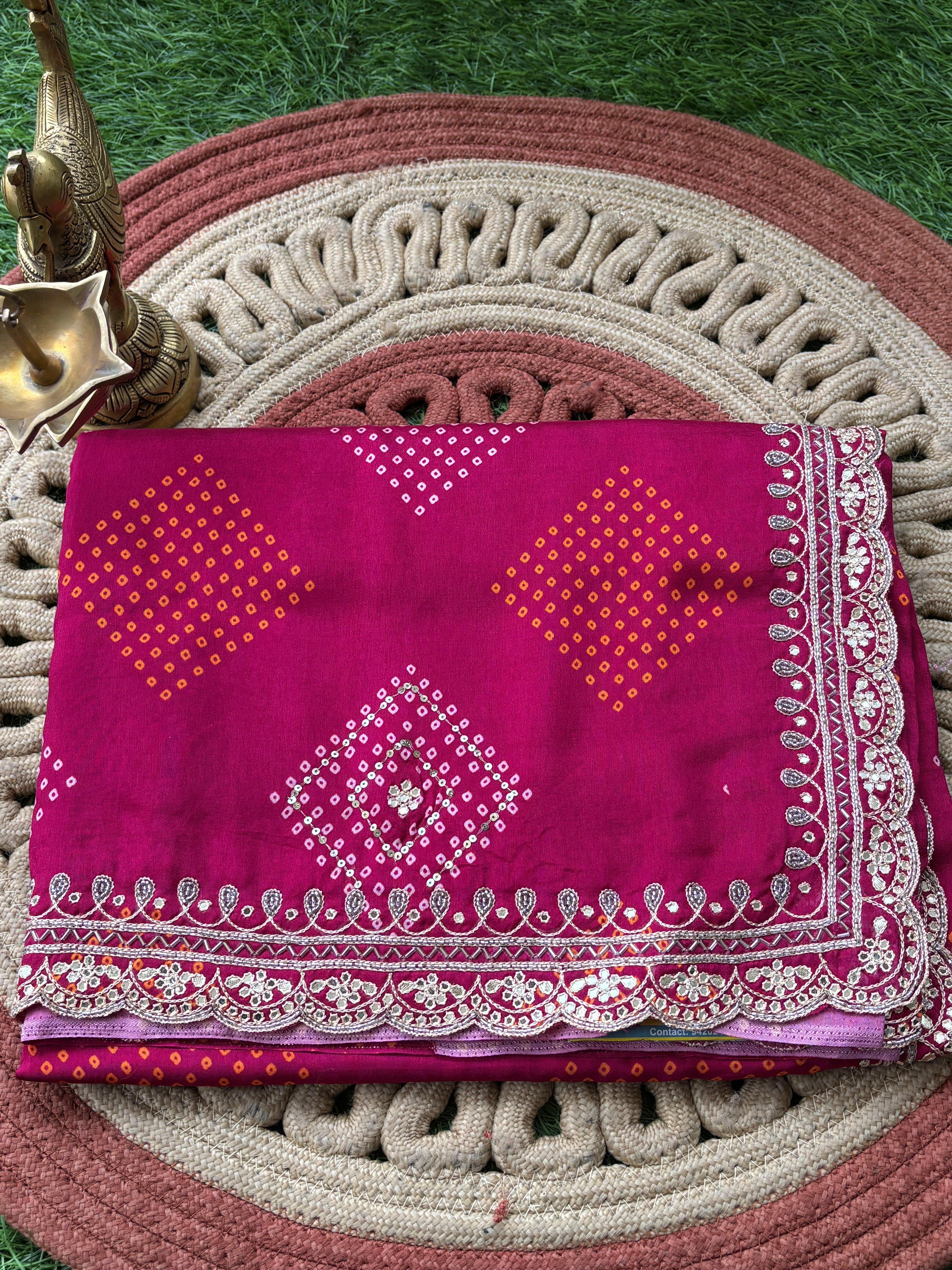 Royal Magenta Designer Crepe Silk Saree with Printed Bandhej & Designer Border