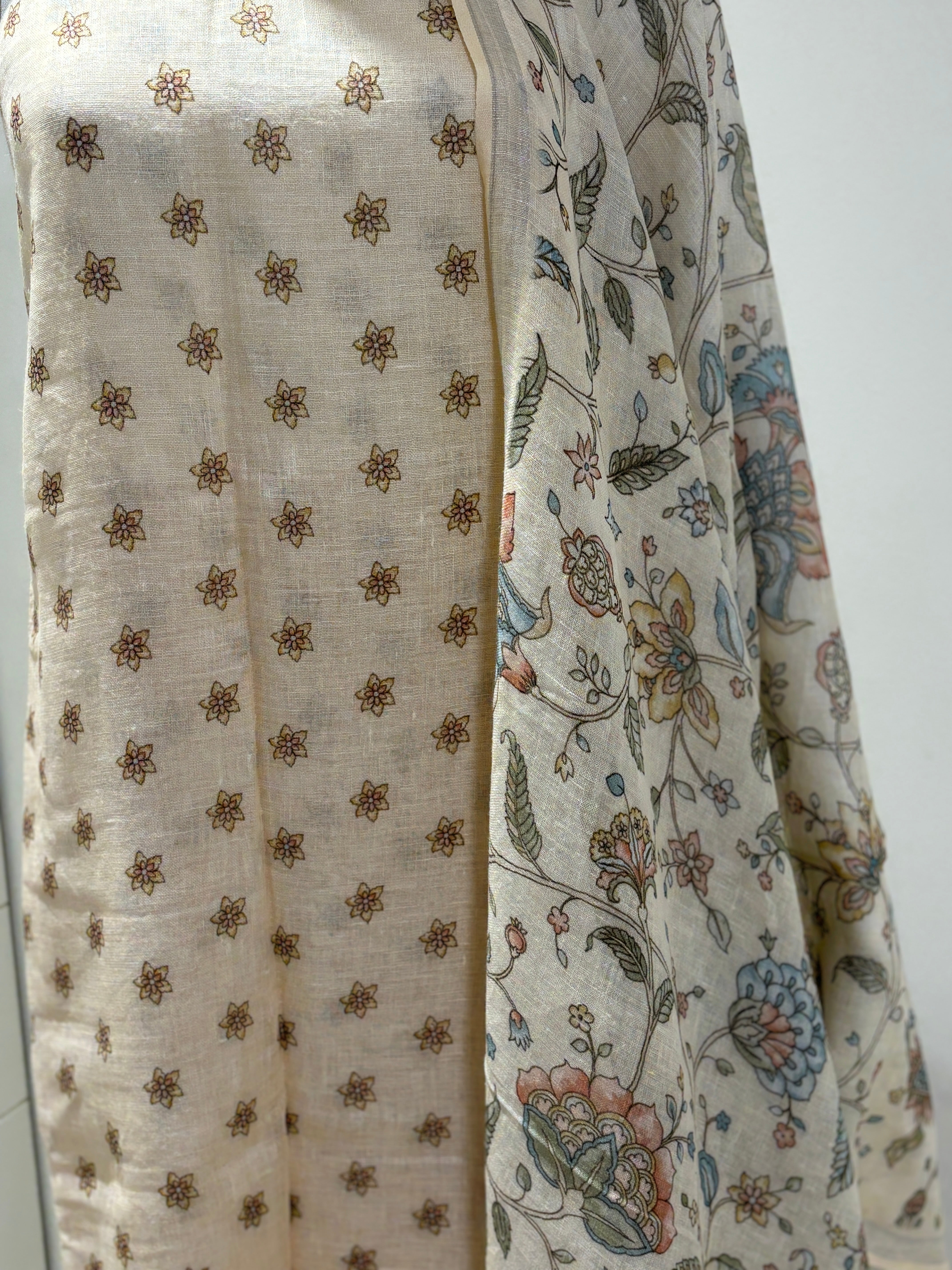 Chandrika Lifestyles | Peach & Pink Linen Suit – Floral Print