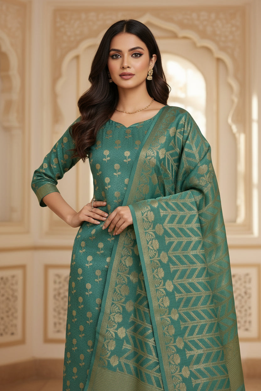 sea green banarasi suit material