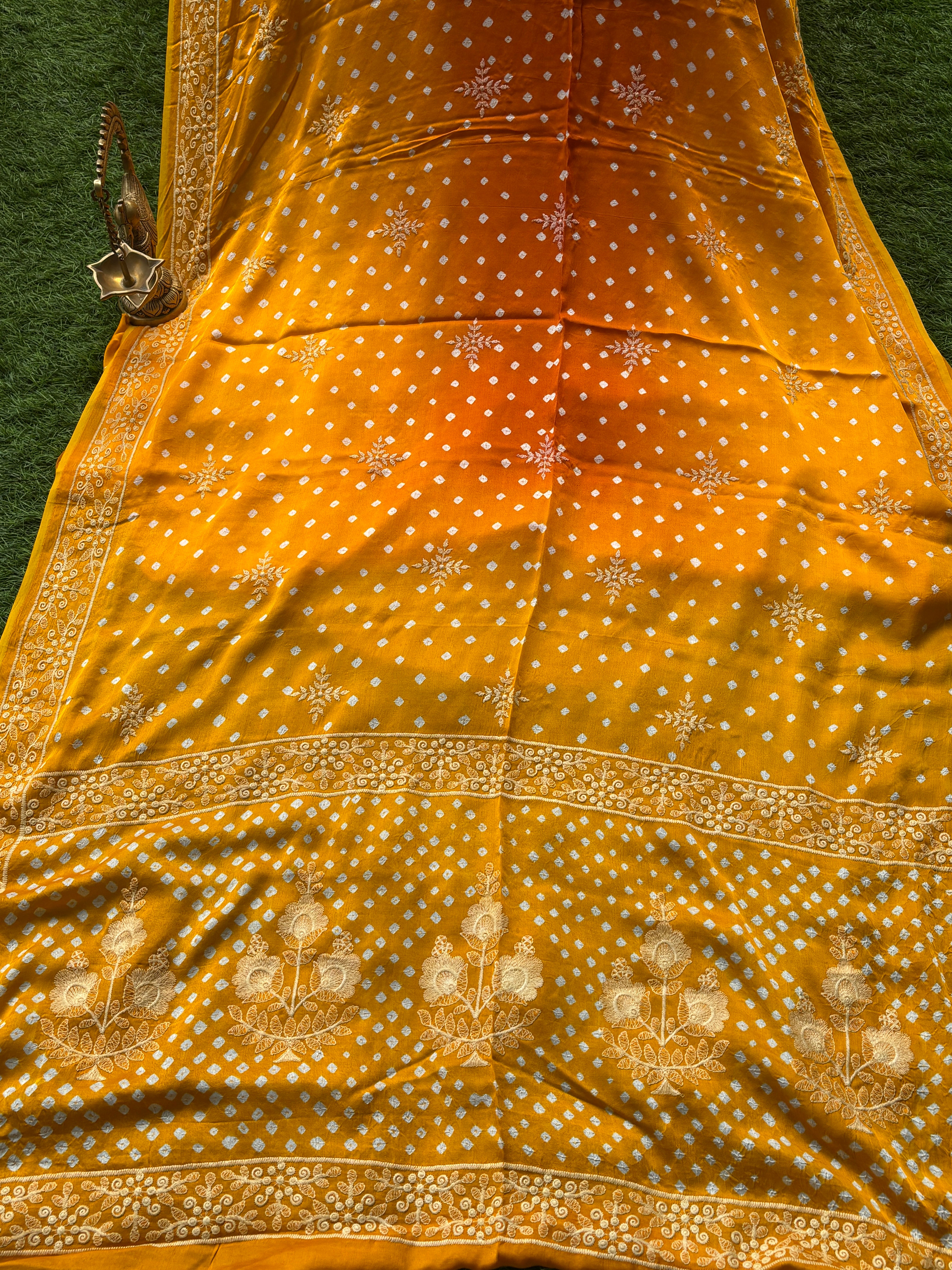 Mango Yellow Modal Silk Bandhej Saree | Chandrika Lifestyles