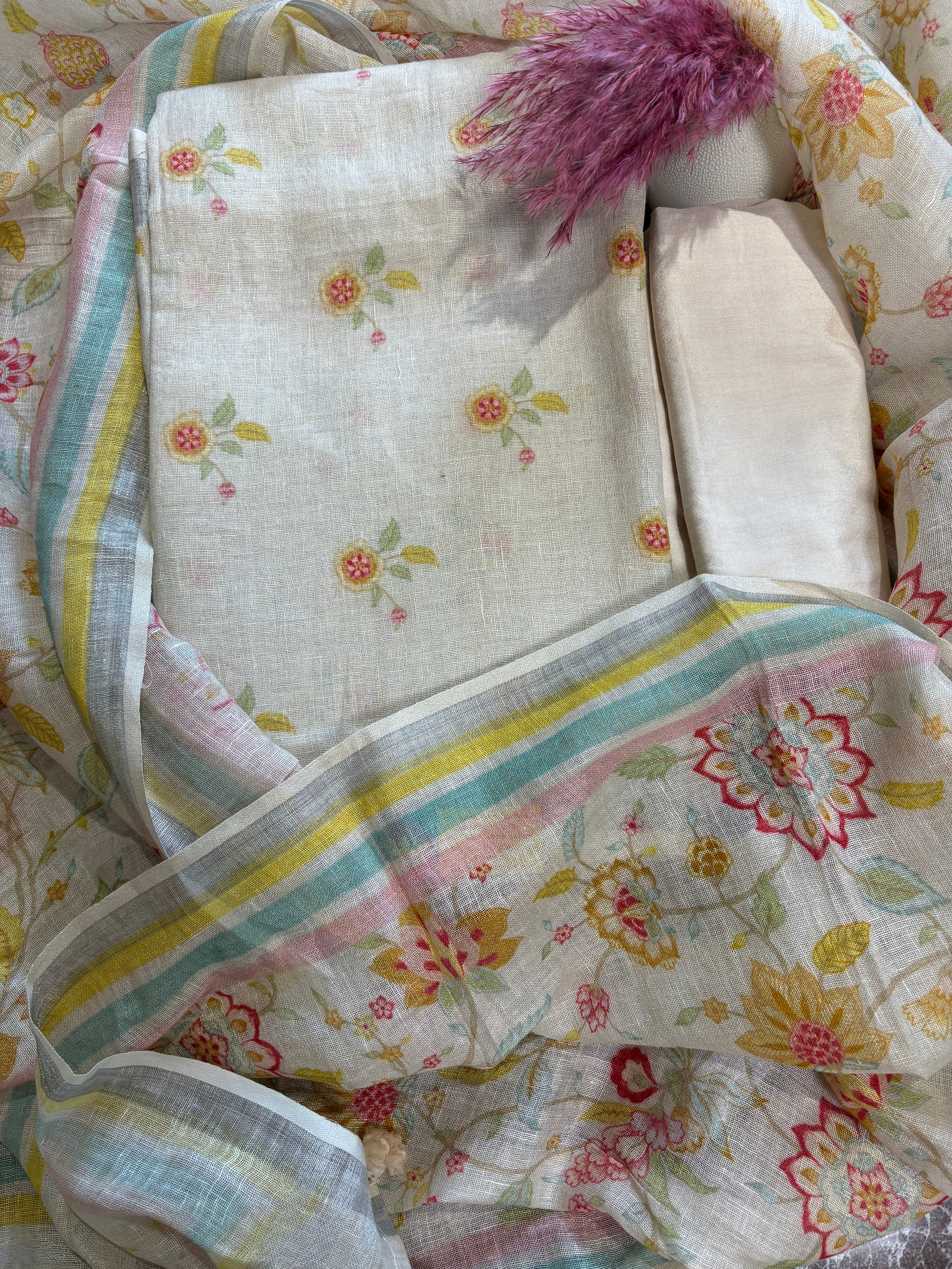 Chandrika Lifestyles |  faint Peach Linen Suit – Digital Print