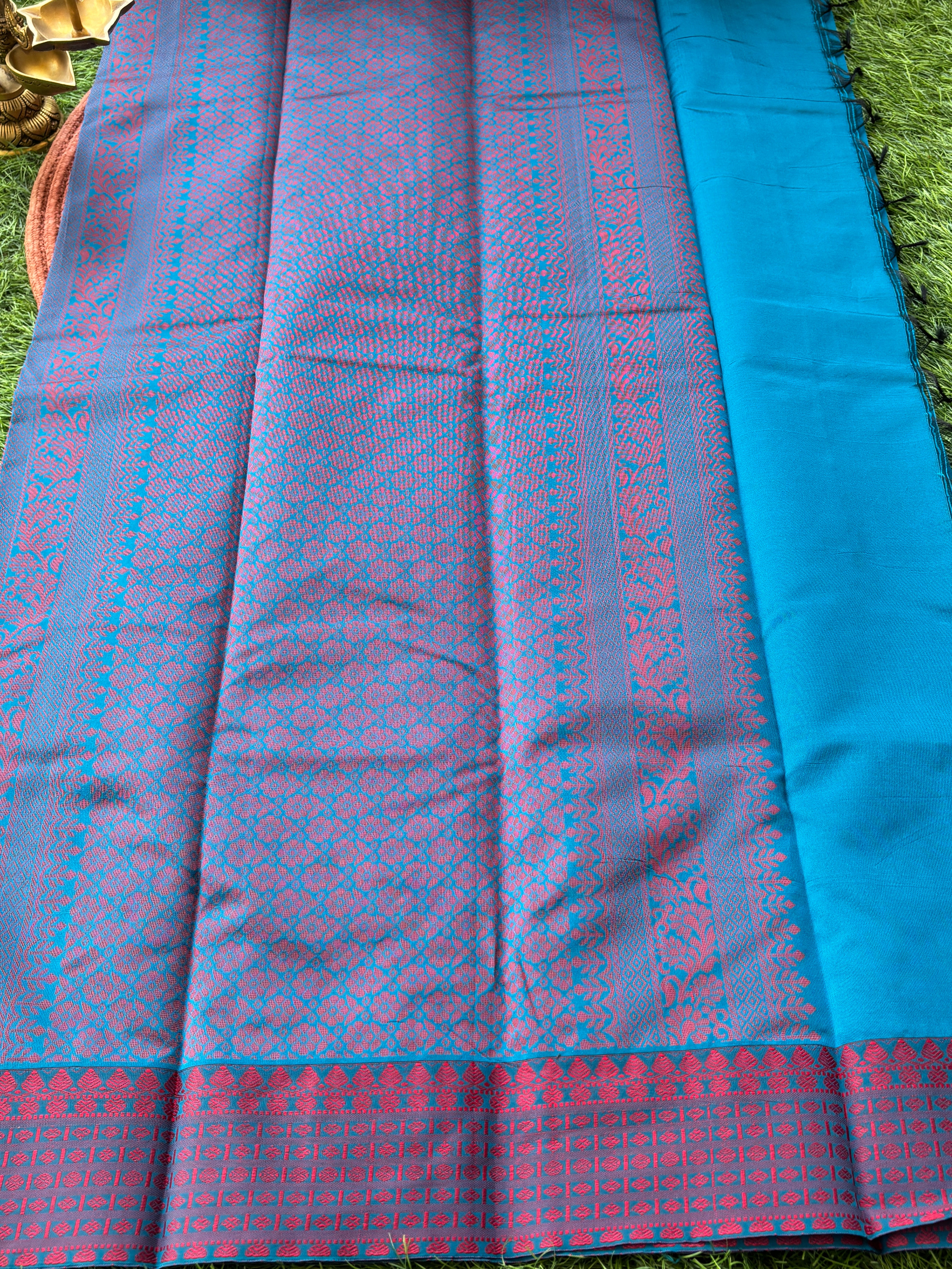 Blue Semi Silk Handwoven Kanjeevaram Saree