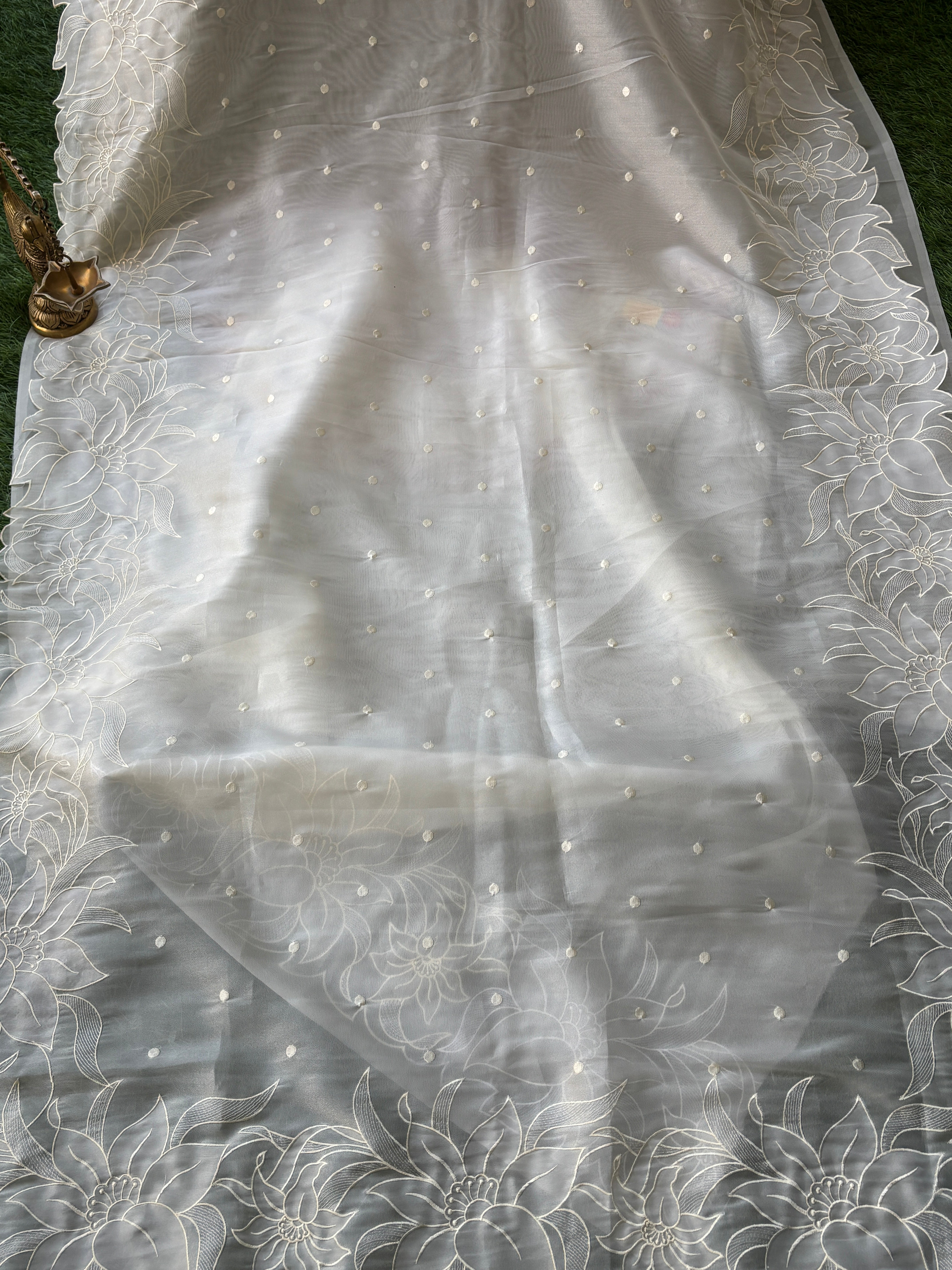 Pure Organza Saree in Off White with Elegant Cutwork Border