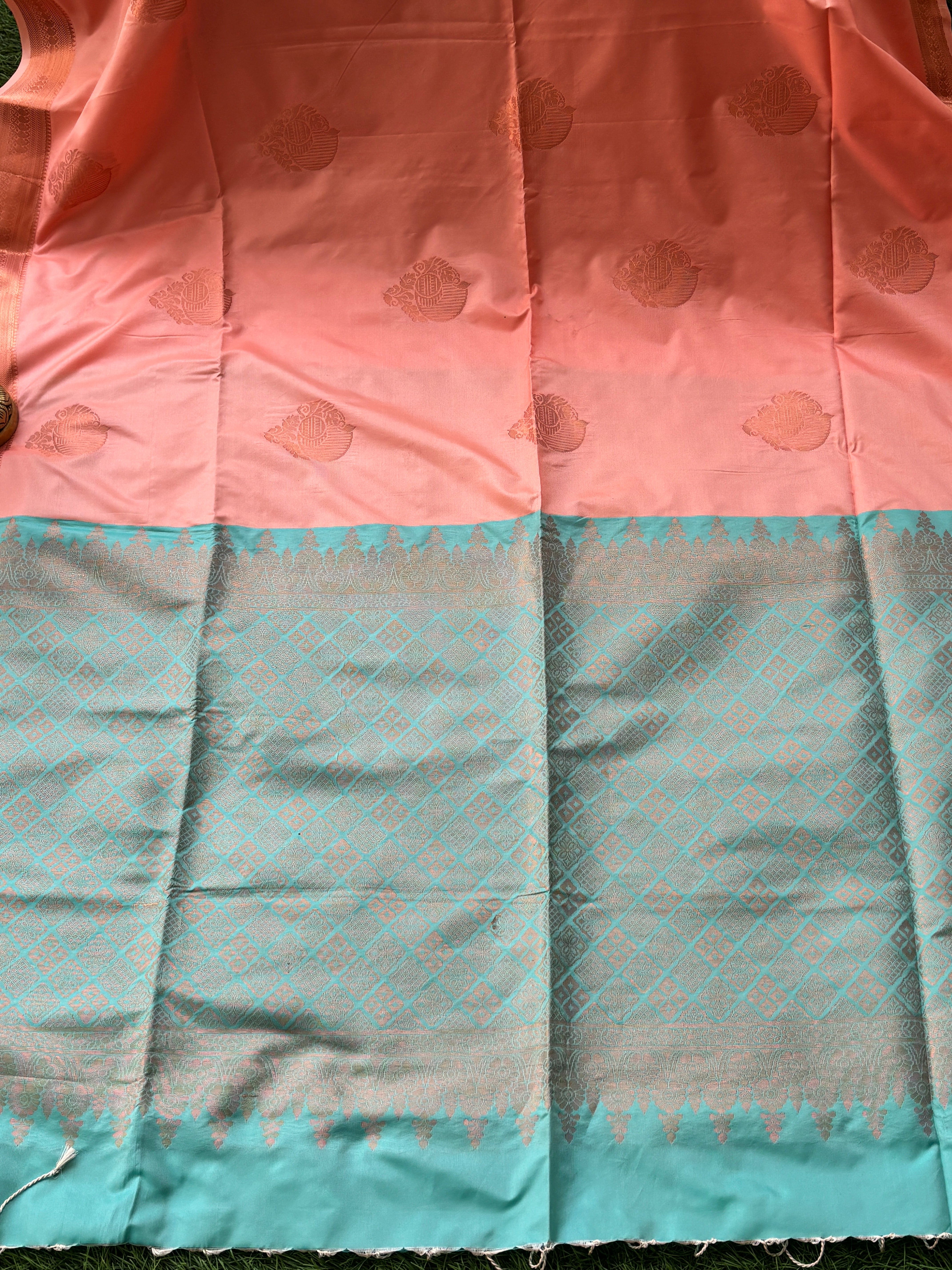 Peach Semi Silk Kanjivaram Saree with Matching Blouse