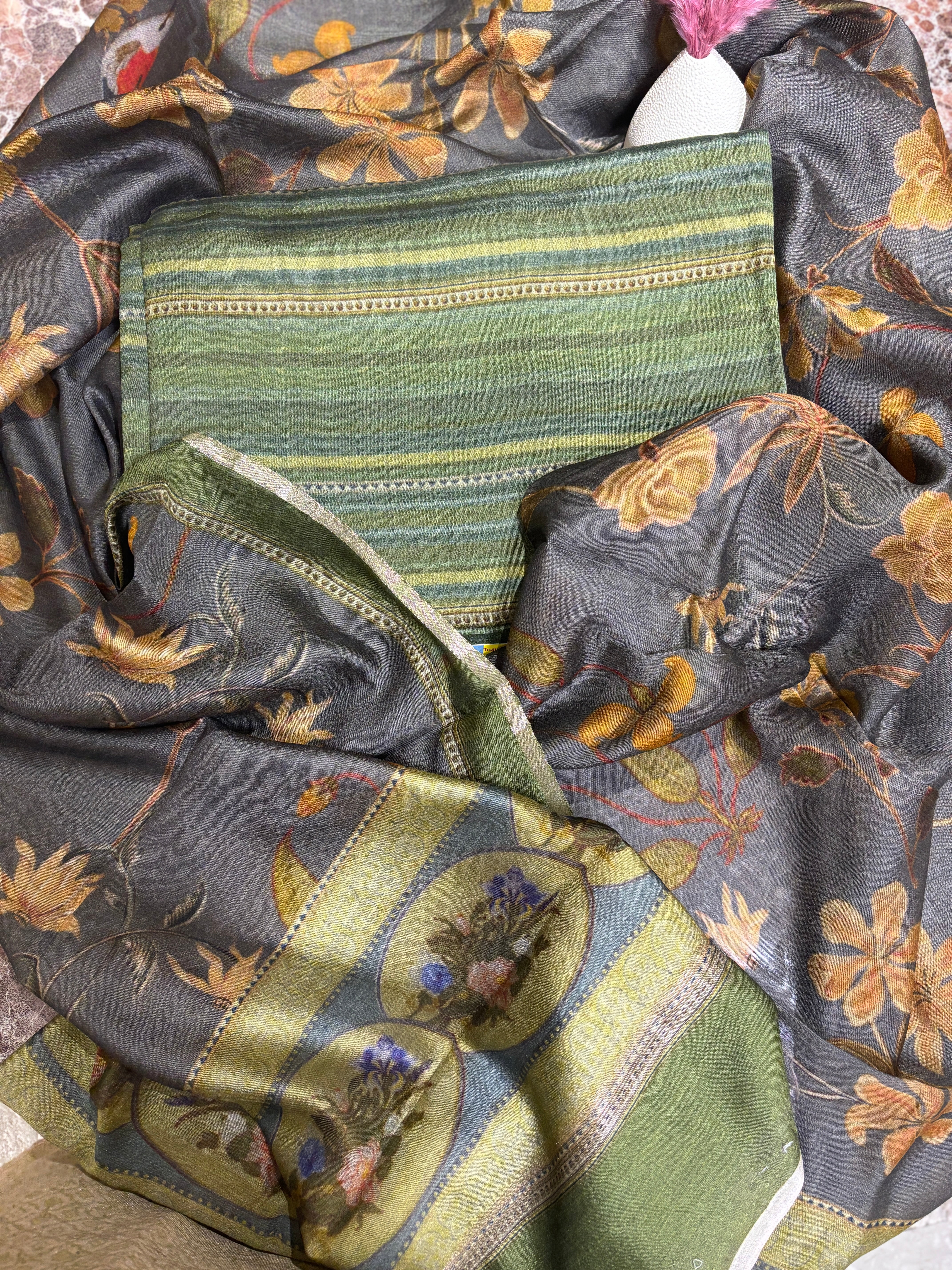 Pure Tussar Silk Printed Suit Material – Elegant Ethnic Luxury