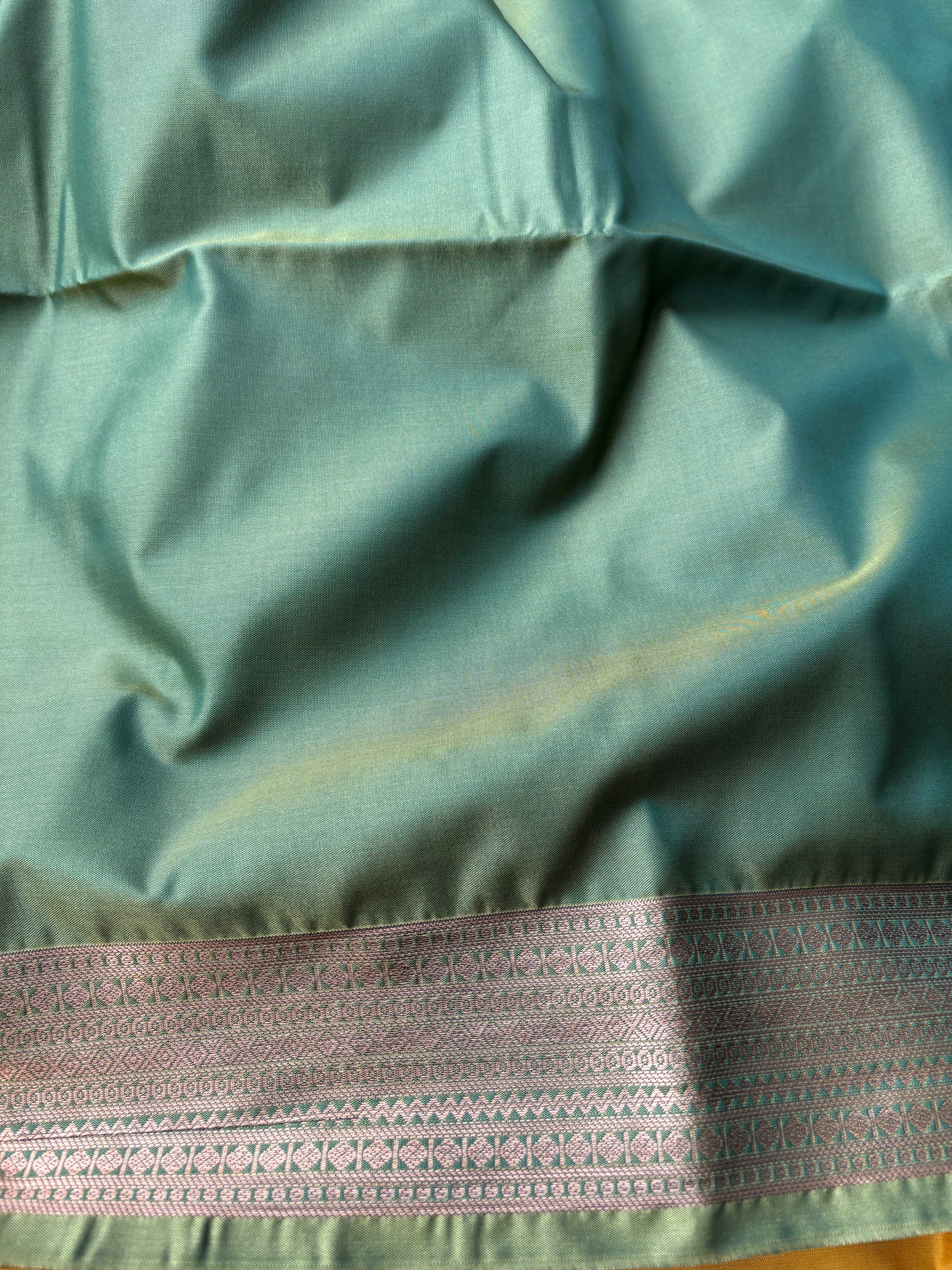 Mango Yellow Art Silk Kanjeevaram Saree with Green Pallu | Chandrika Lifestyles