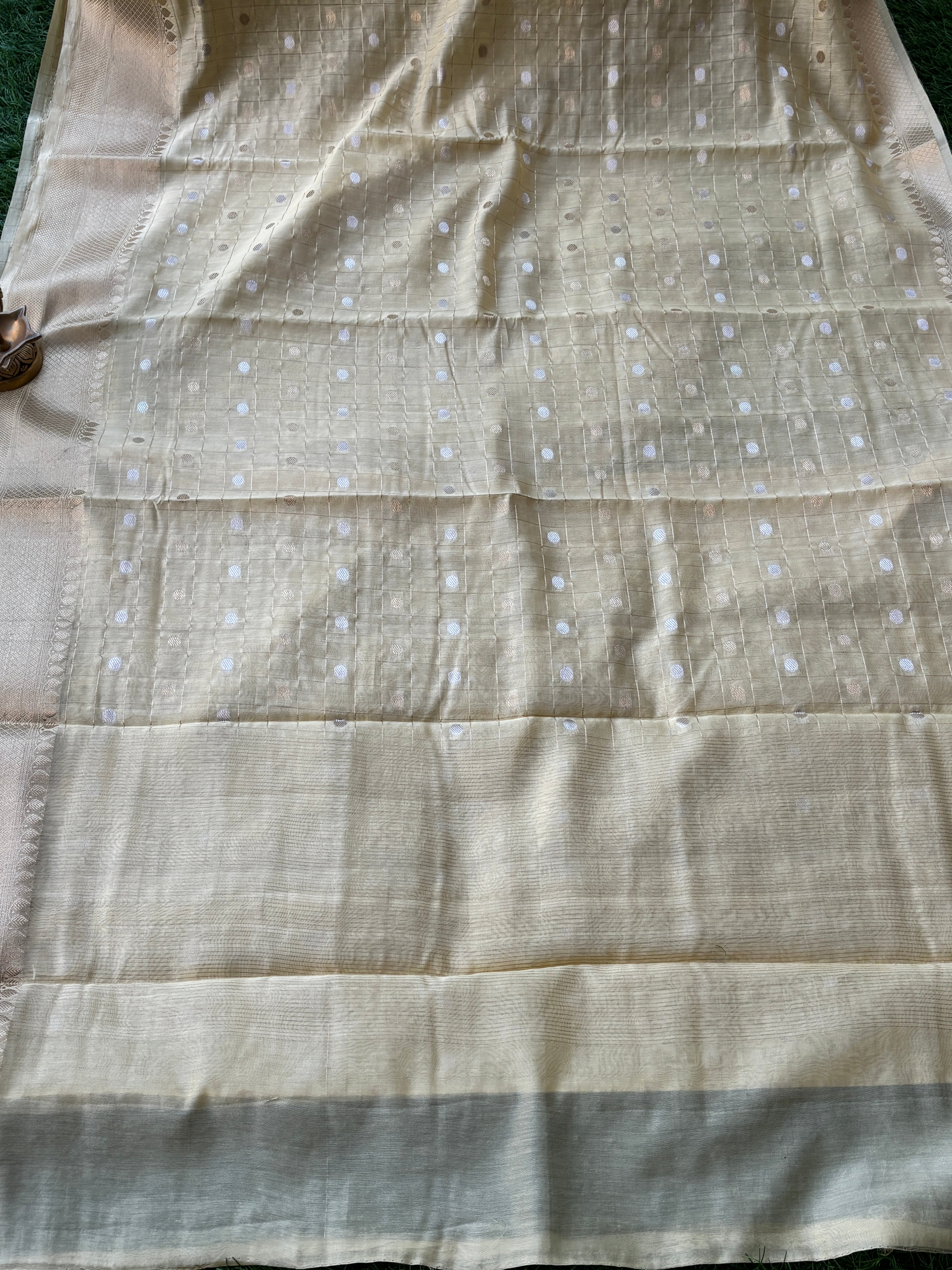 Lemon Yellow Banarasi Silk Cotton Saree with Zari Checks & Butta | Chandrika Lifestyles