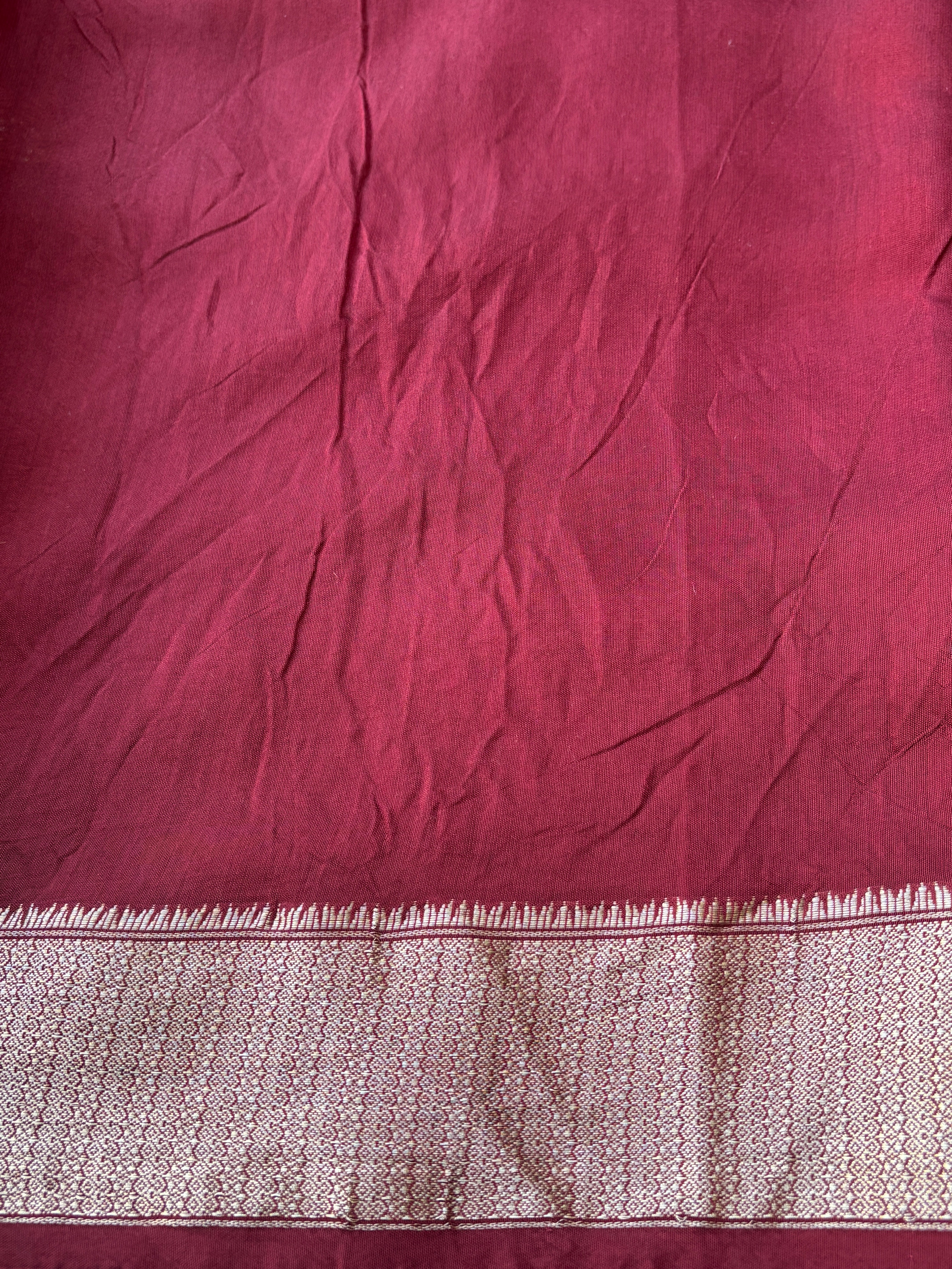 Maroon Georgette Saree with Thread Weaving, Floral Embroidery & Zari Woven Pallu