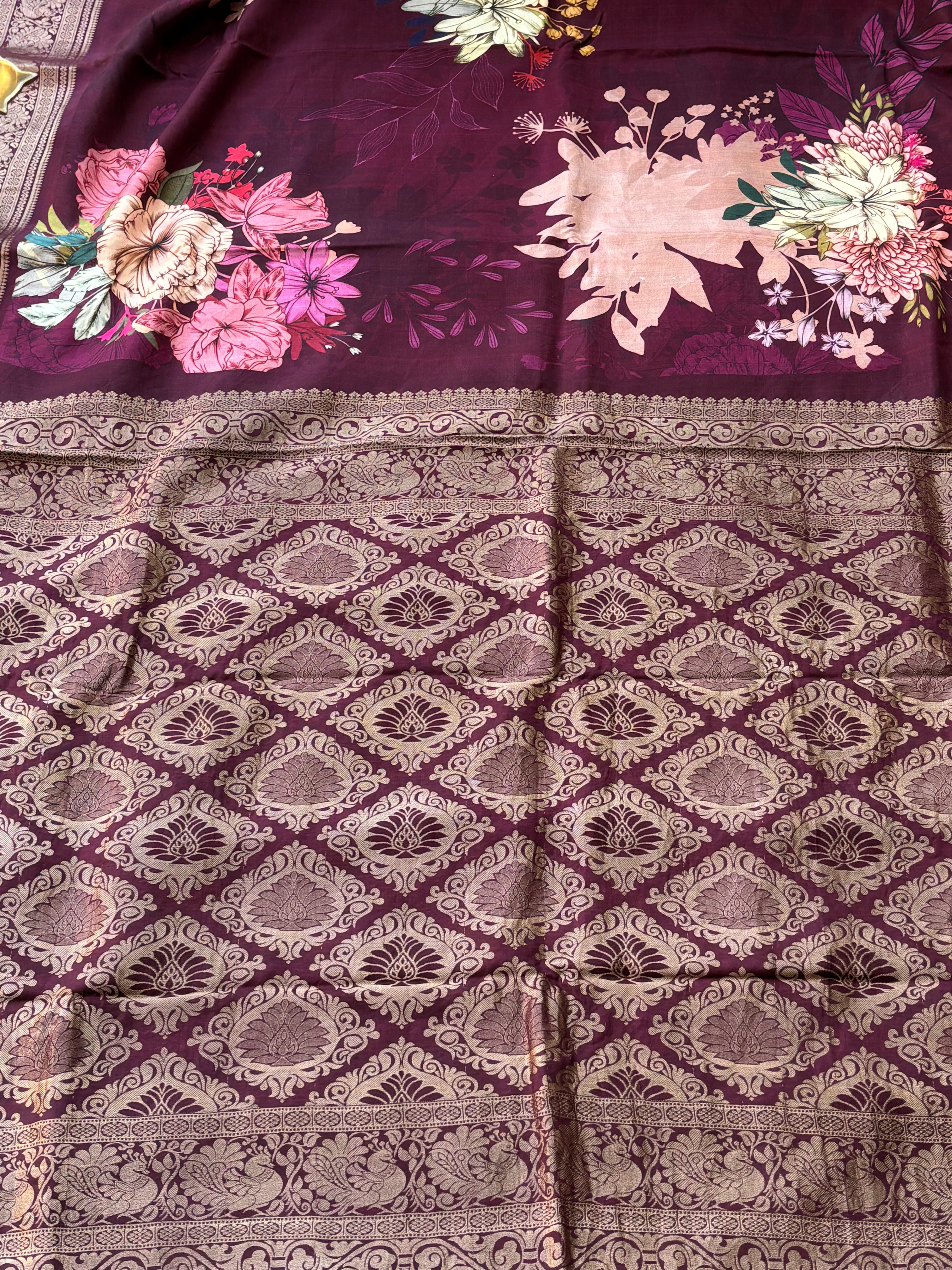 Kanchipuram Zari Pallu on Bright Dark Wine Purple Pure Silk Saree