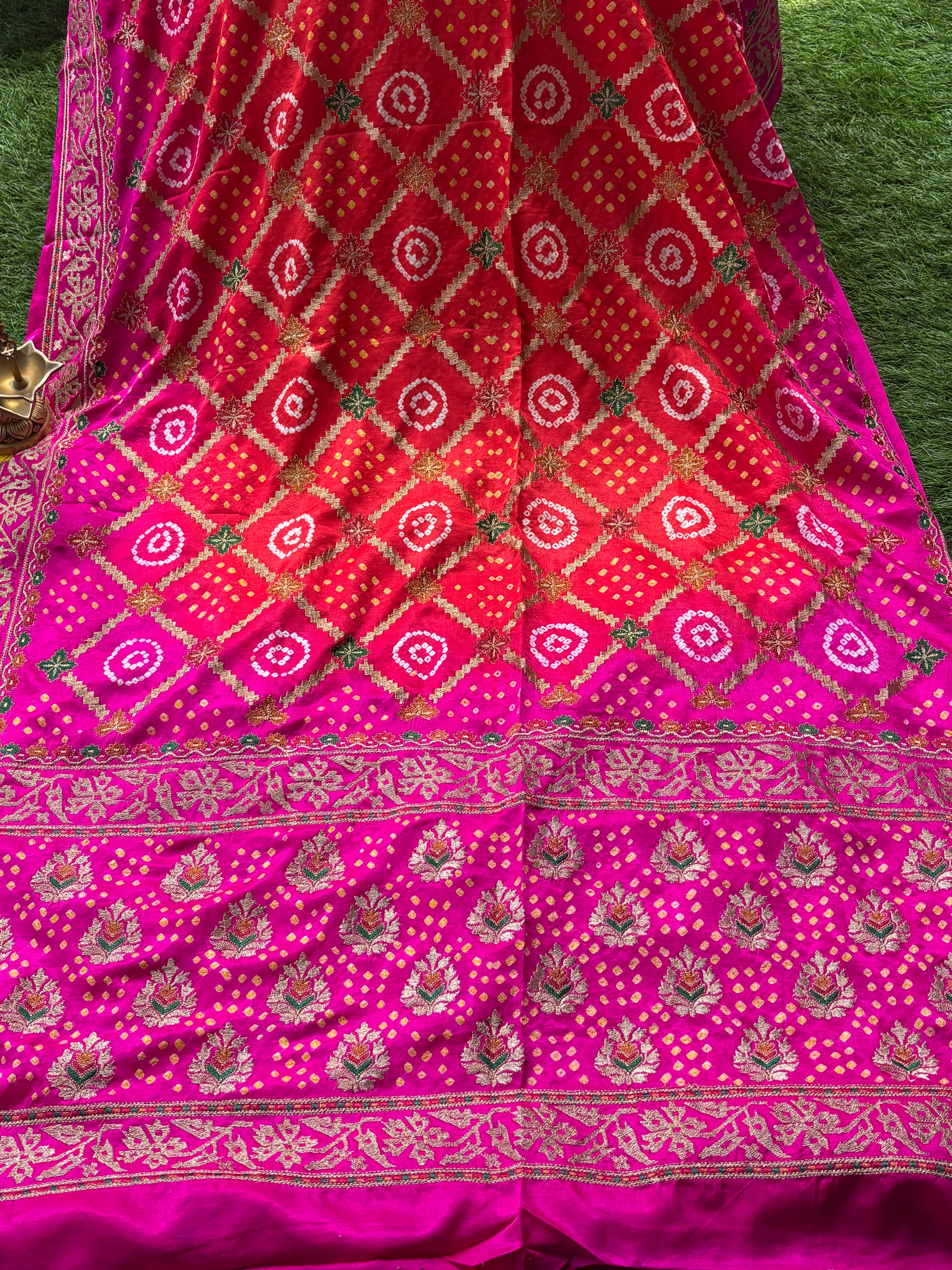 Royal Multicolor Gajji Silk Saree with All-Over Bandhej & Zari Weaving