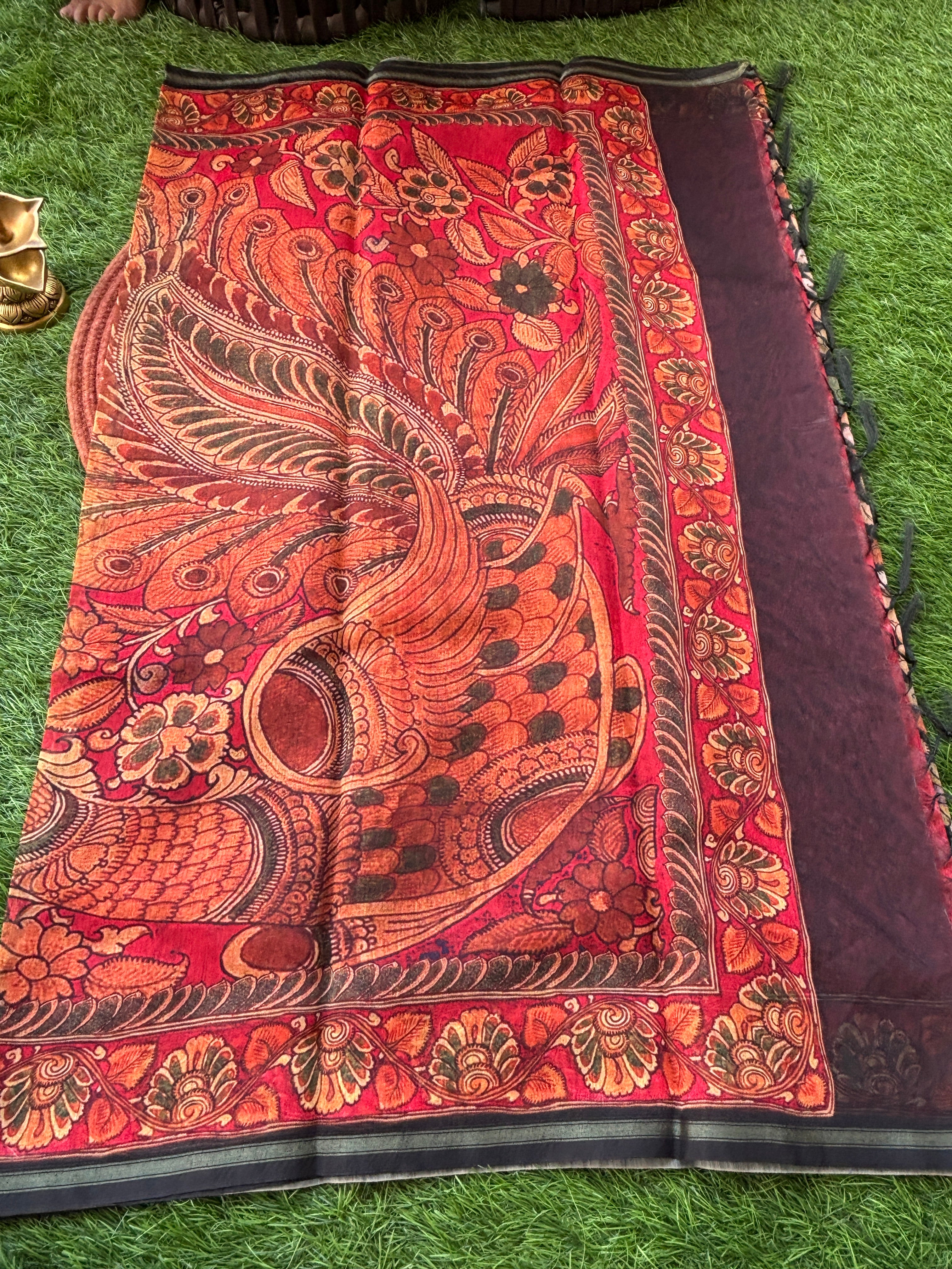 Black Mercerized Cotton Saree with Allover Digital Print | Chandrika Lifestyles