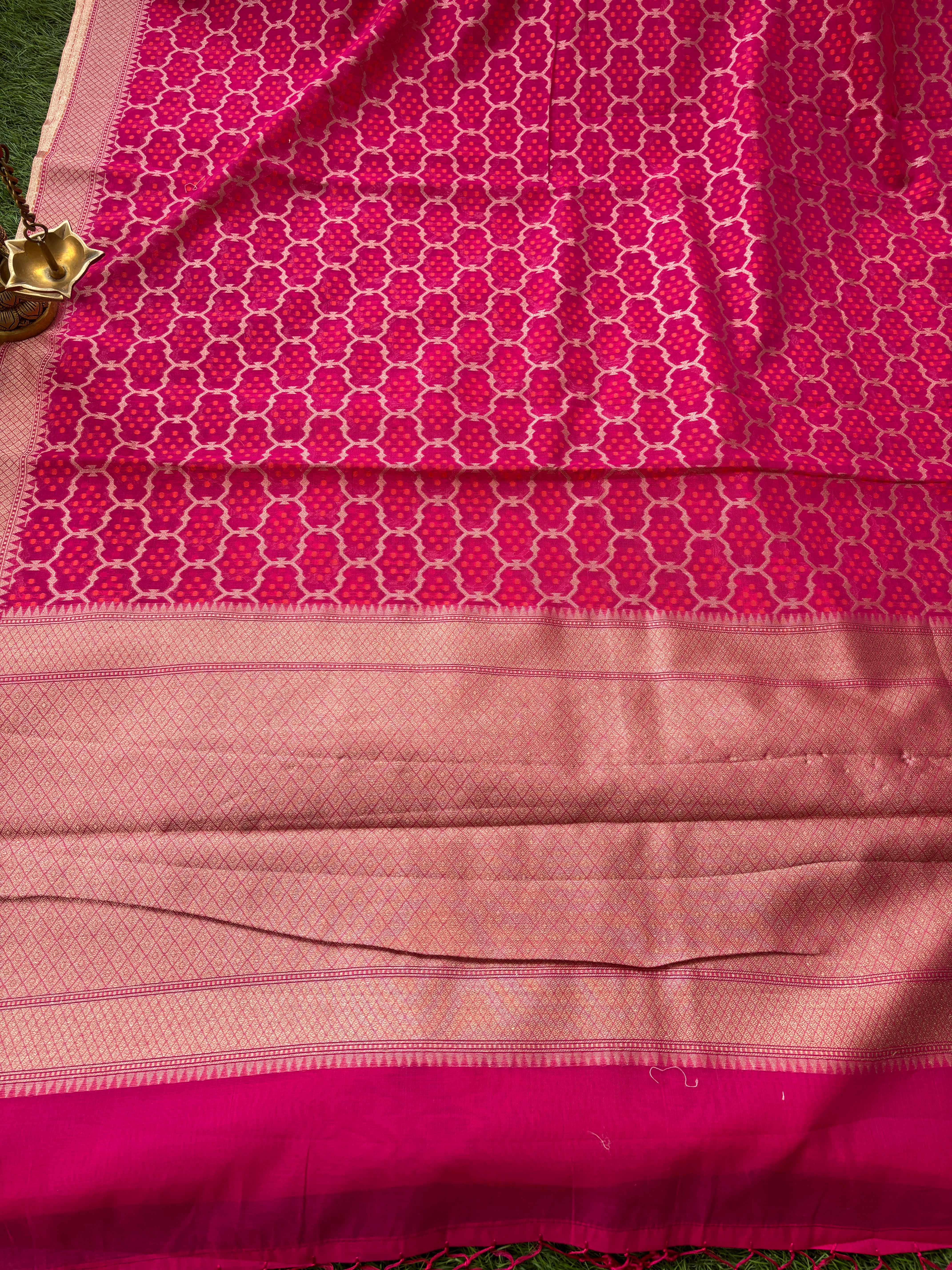Pink Banarasi Mercerized Cotton Saree with Allover Jaal | Chandrika Lifestyles