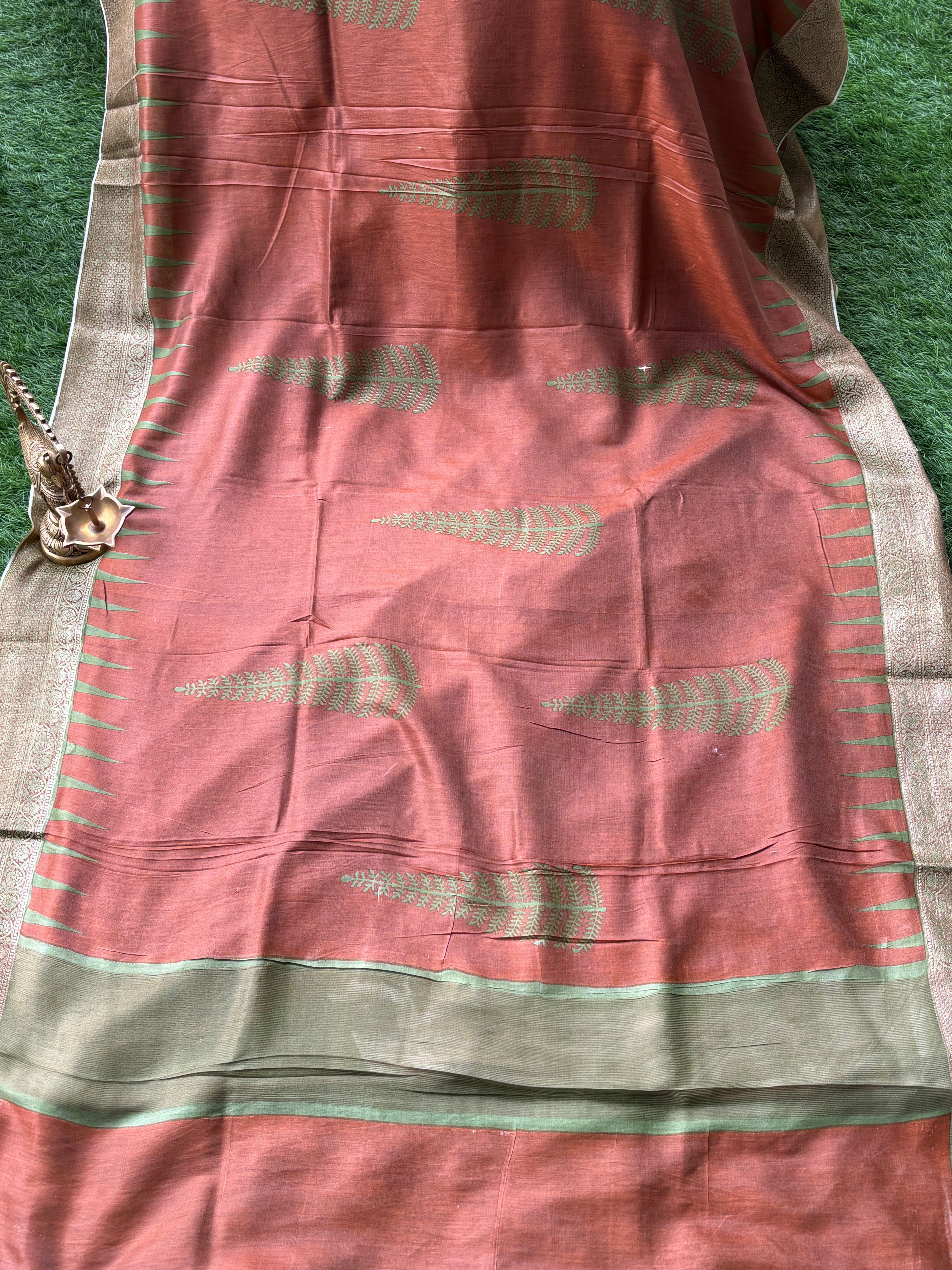 Brick Chanderi Cotton Saree with Digital Print | Chandrika Lifestyles