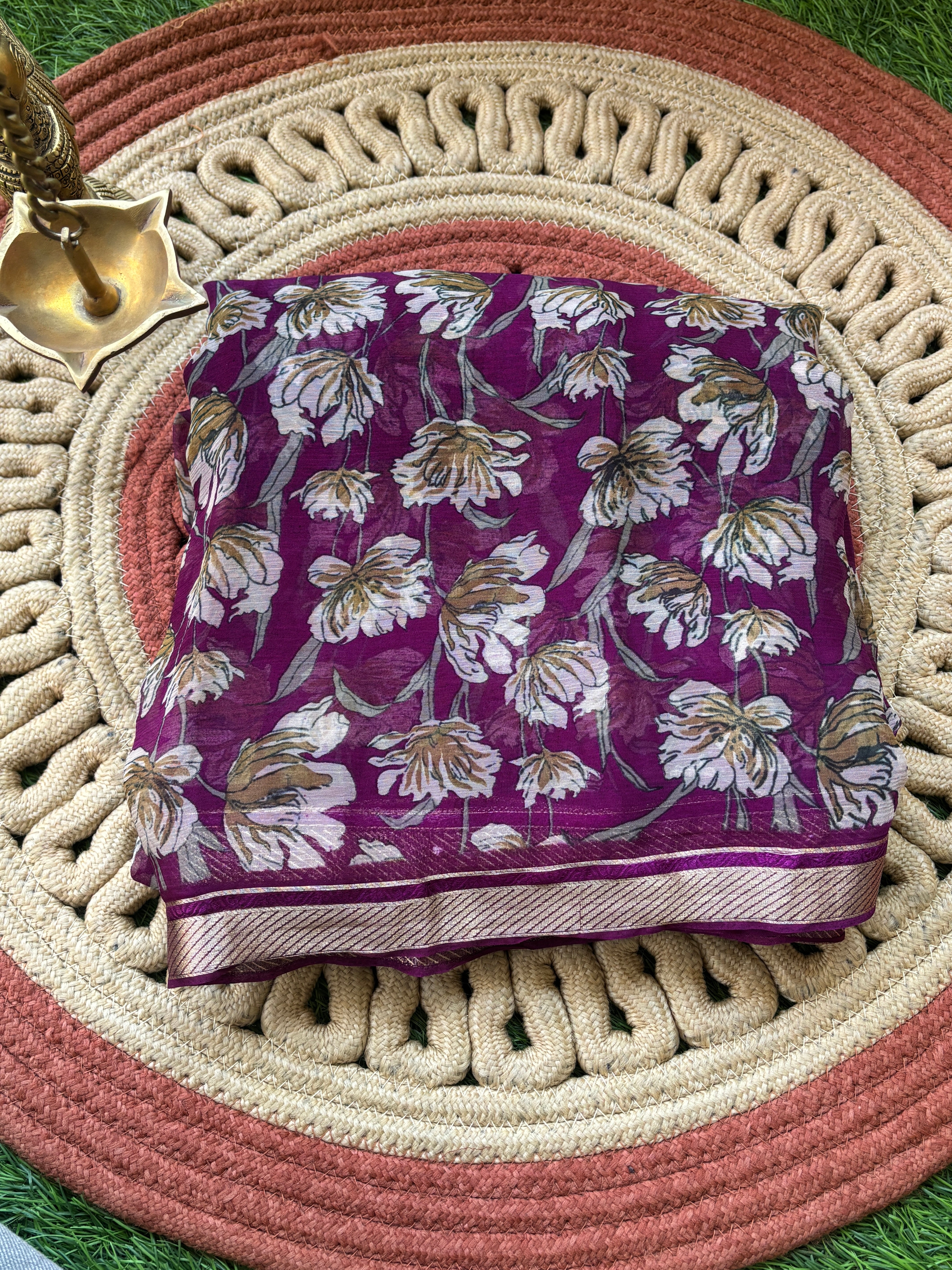 Purple Pure Georgette Printed Saree