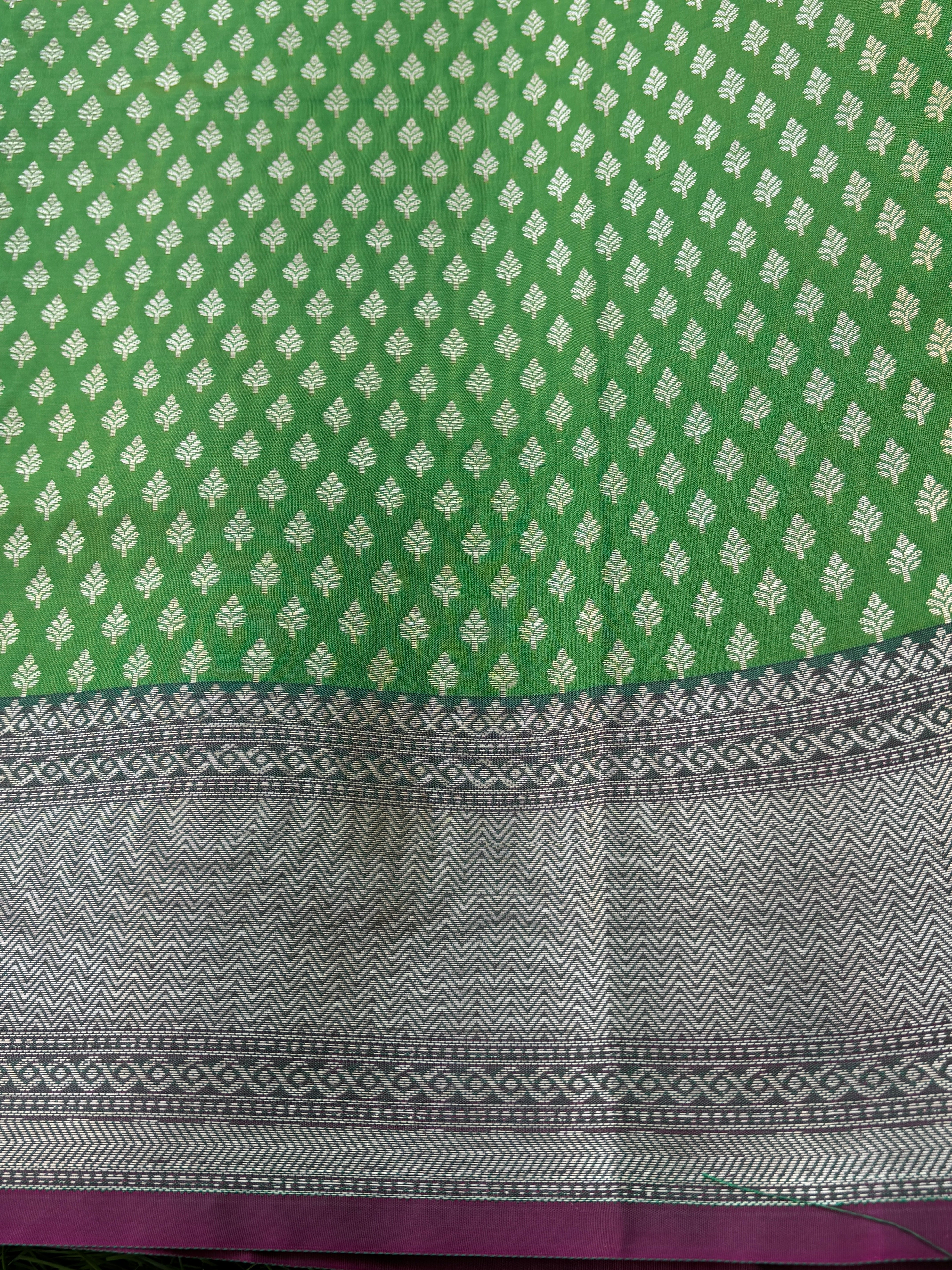 Green Art Silk Ikkat Printed Saree with Banarasi pink Border & green Blouse