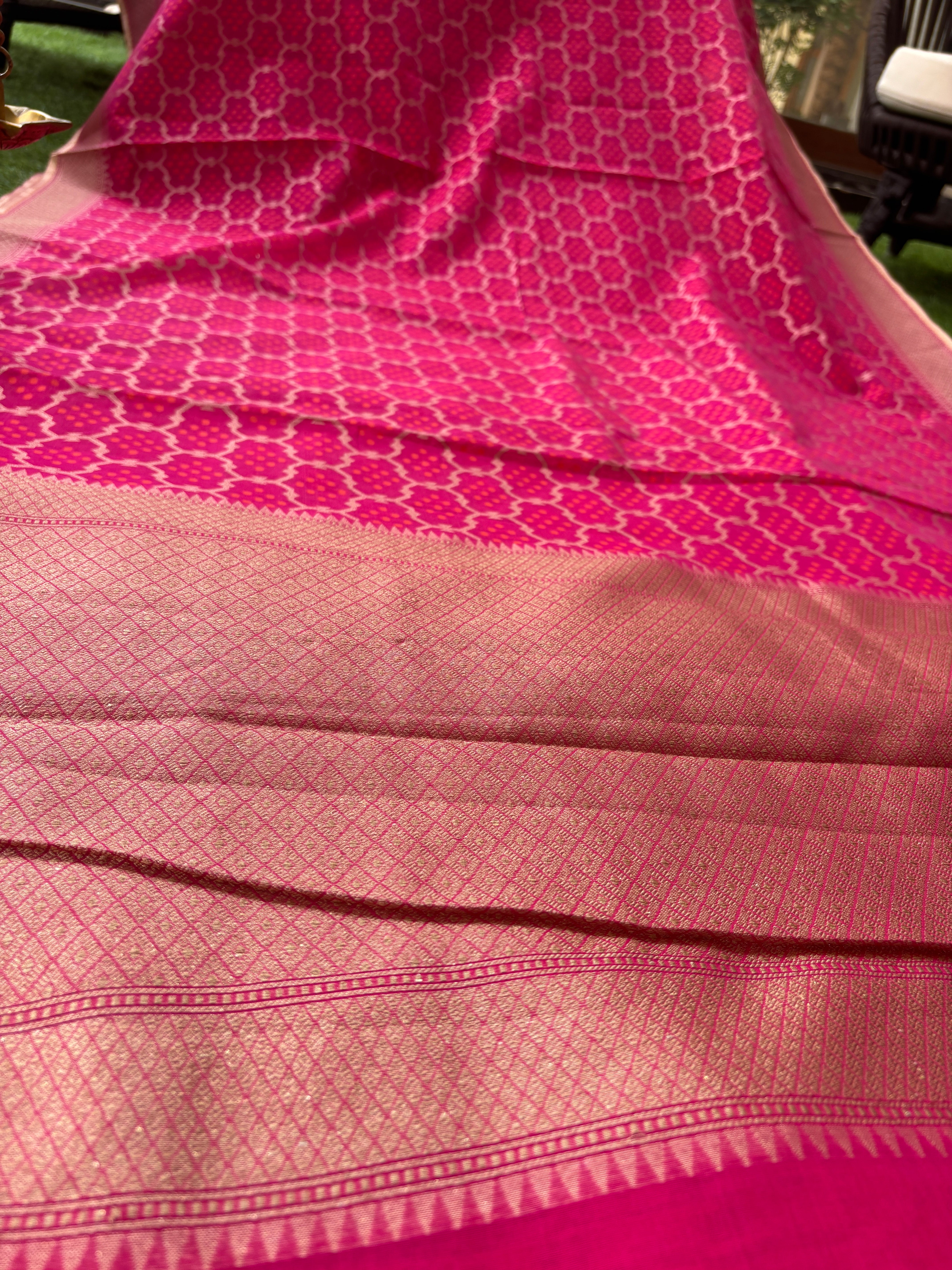 Pink Banarasi Mercerized Cotton Saree with Allover Jaal | Chandrika Lifestyles