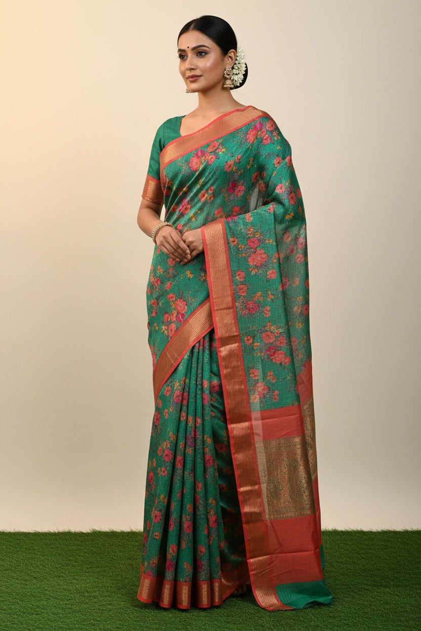 Cream Kota Saree with Digital Art Print | Lightweight Elegant Saree | Chandrika Lifestyles