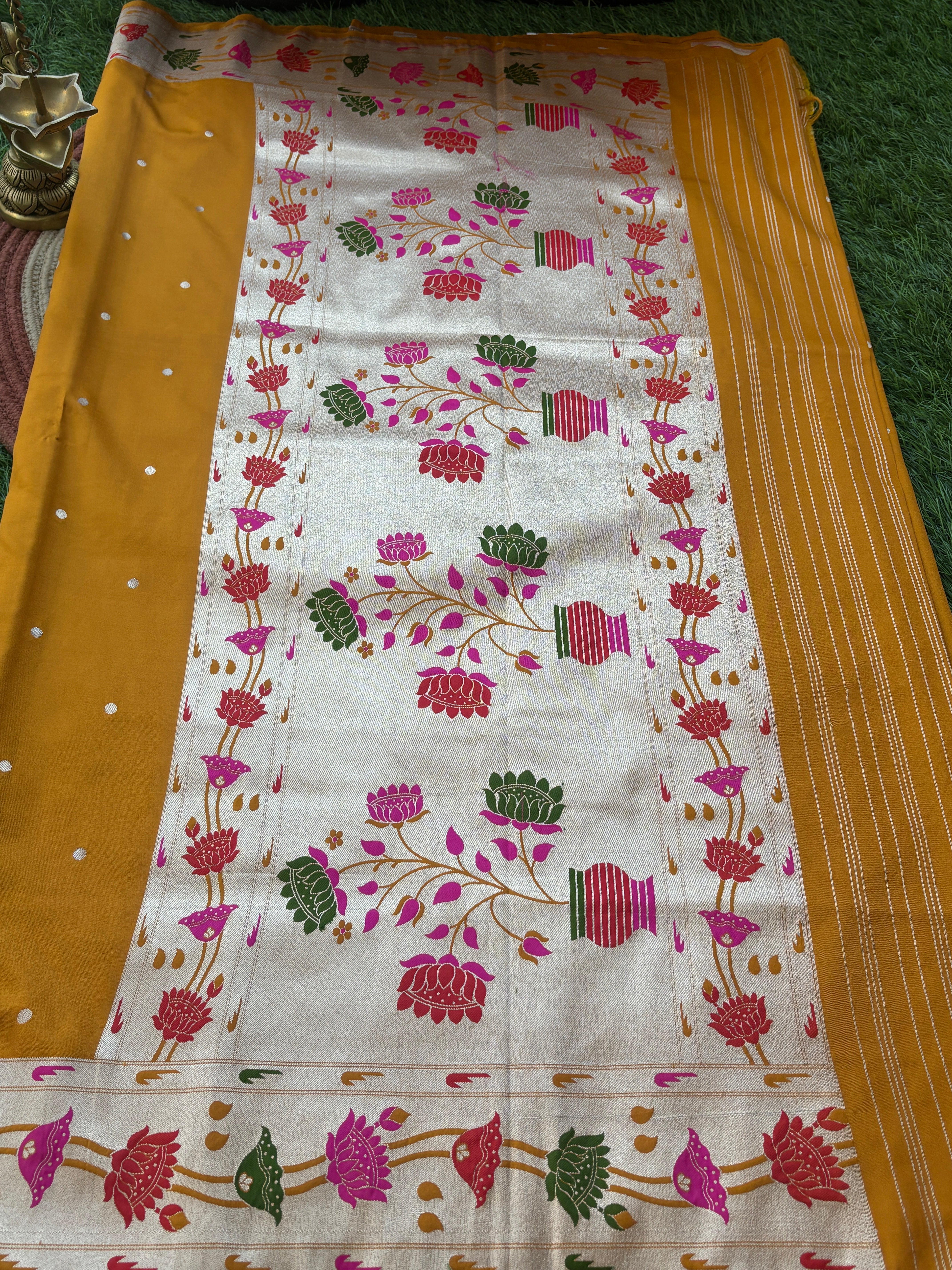 Mango Yellow Banarasi Art Silk Paithani Saree