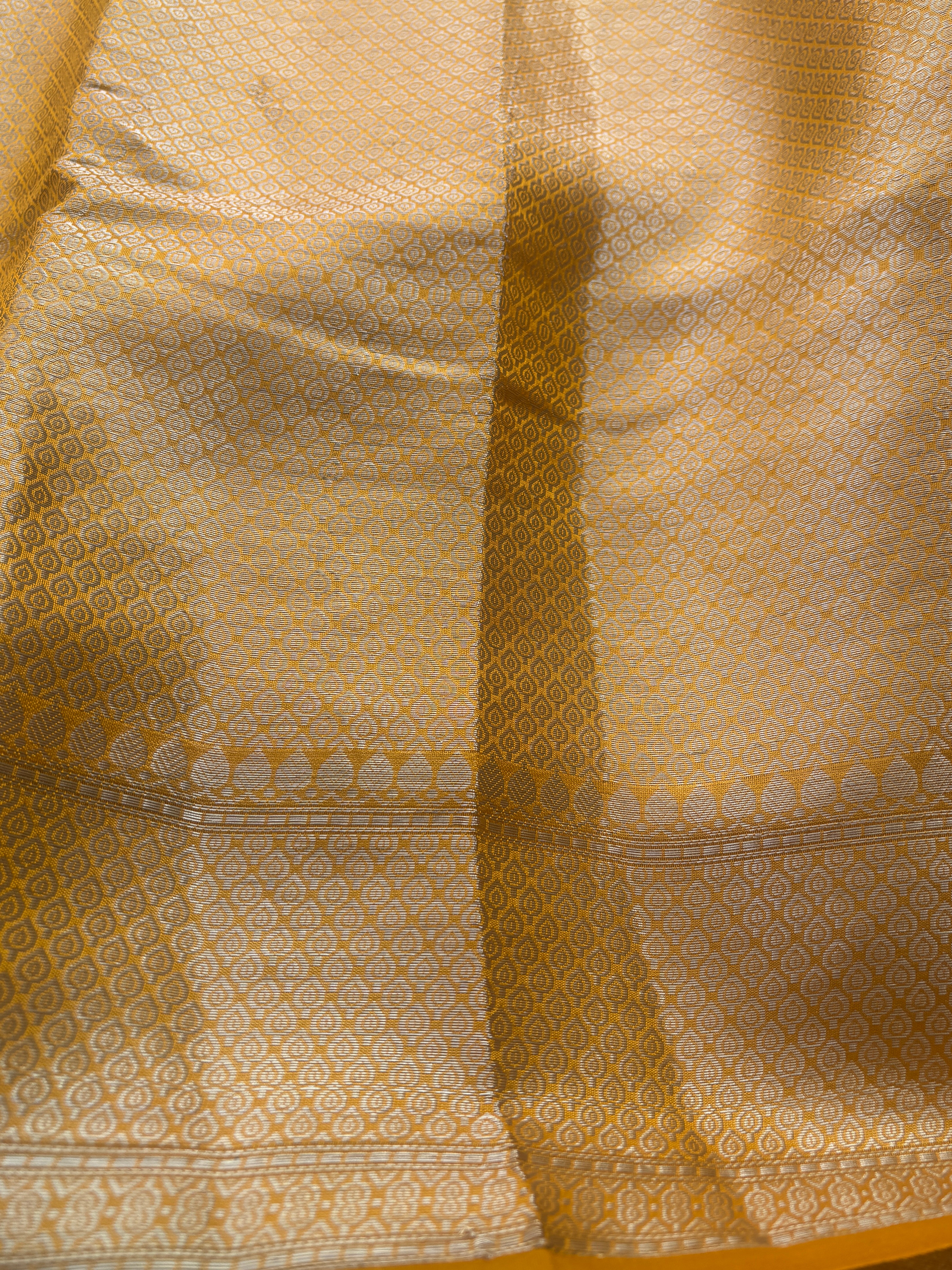 Mango Yellow Pure Dupion Silk Saree with Allover Zari Butta & Zari Border | Chandrika Lifestyles