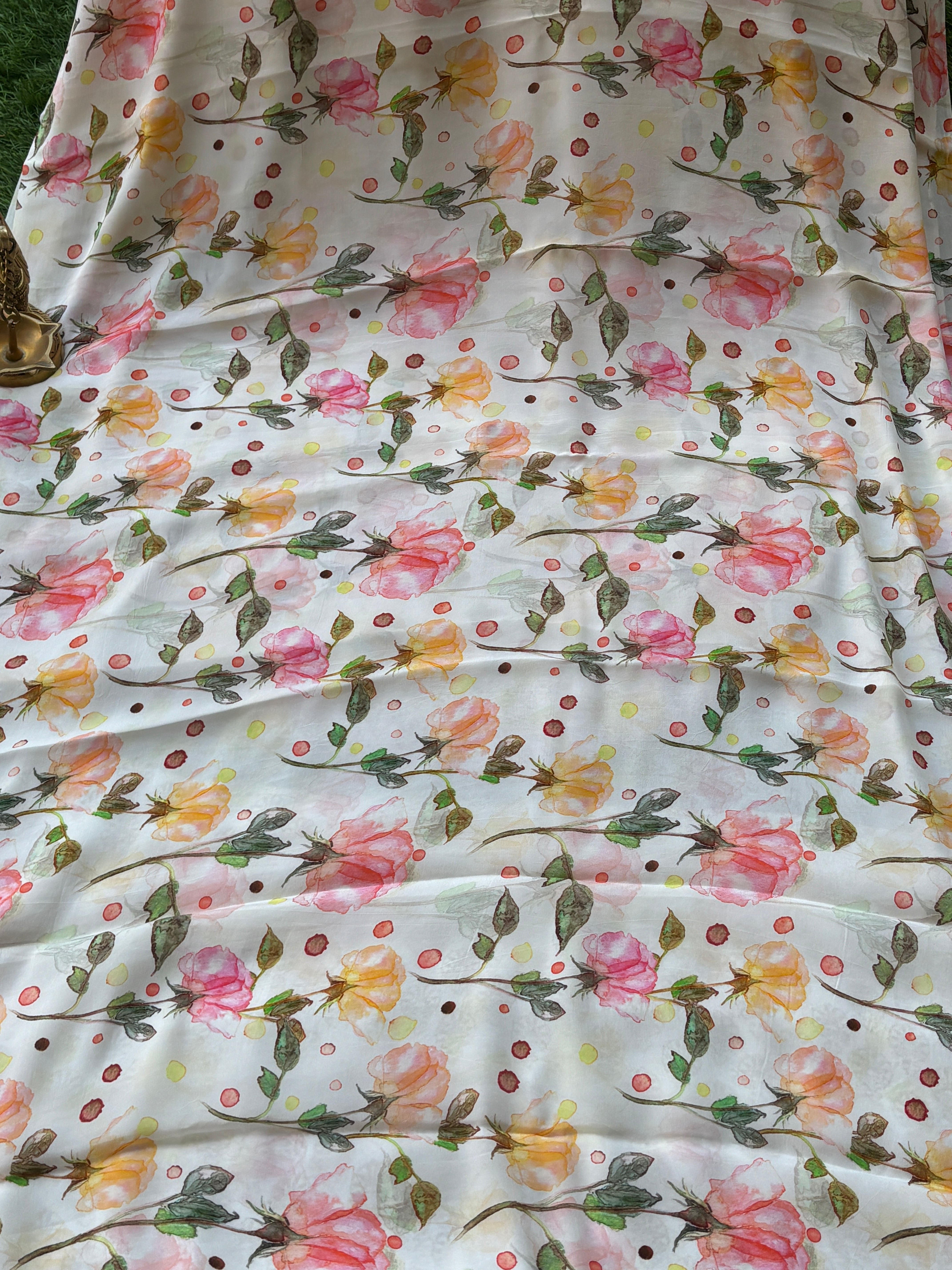 Off White Pure Crepe Silk Saree with Floral Digital Print