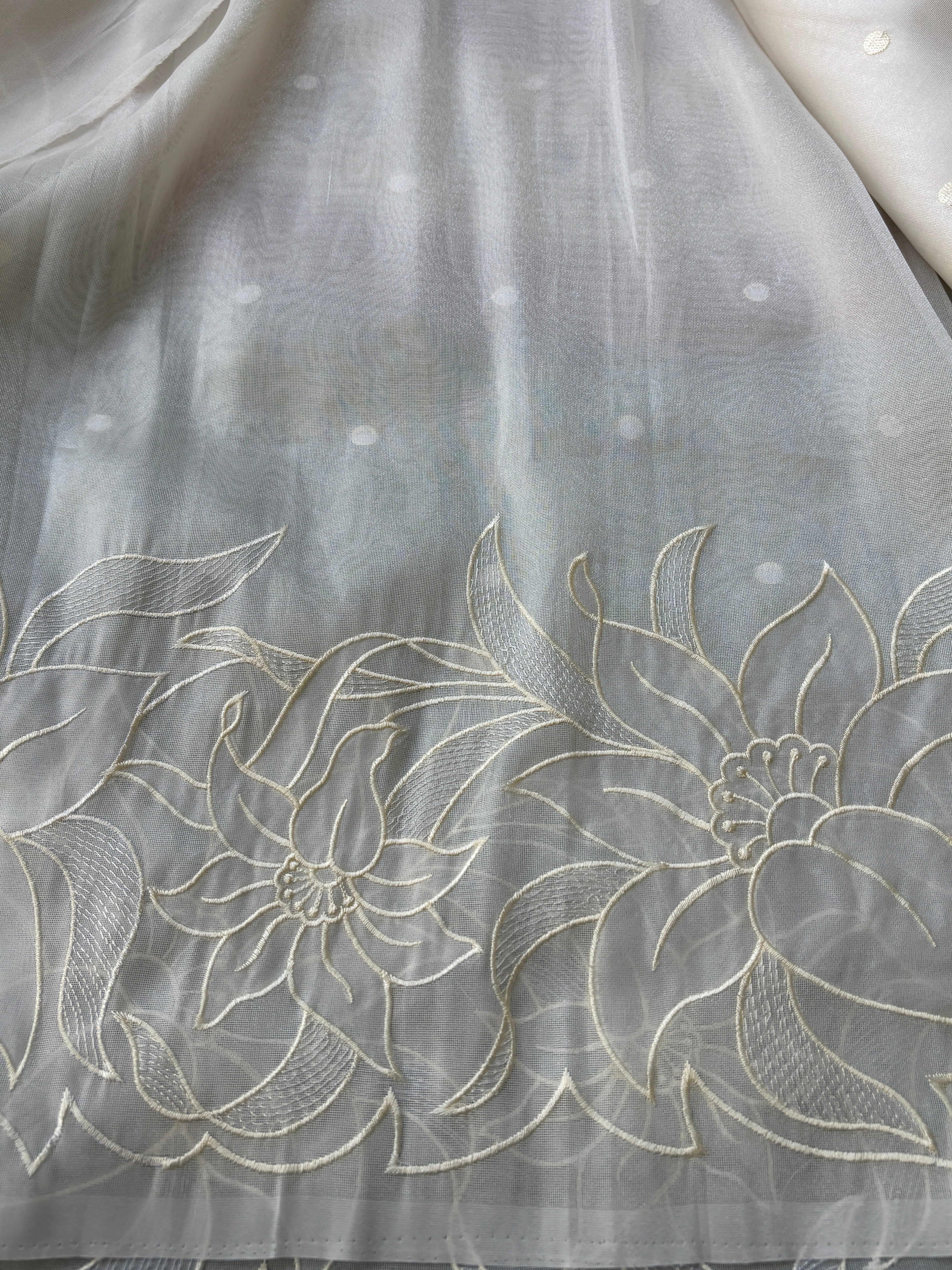Pure Organza Saree in Off White with Elegant Cutwork Border