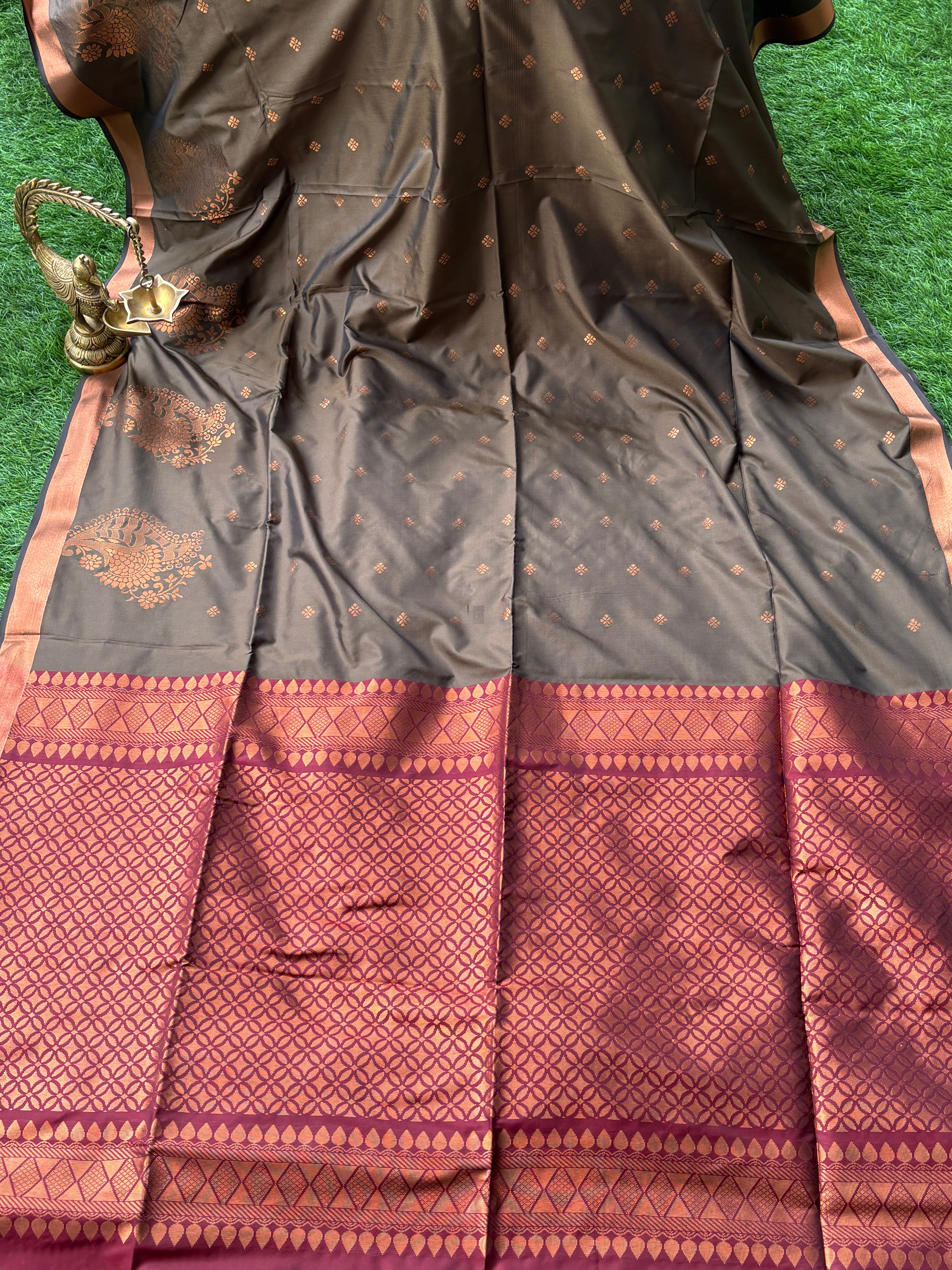 Coffee Brown Art Kanchipuram Saree with Maroon Pallu | Chandrika Lifestyles