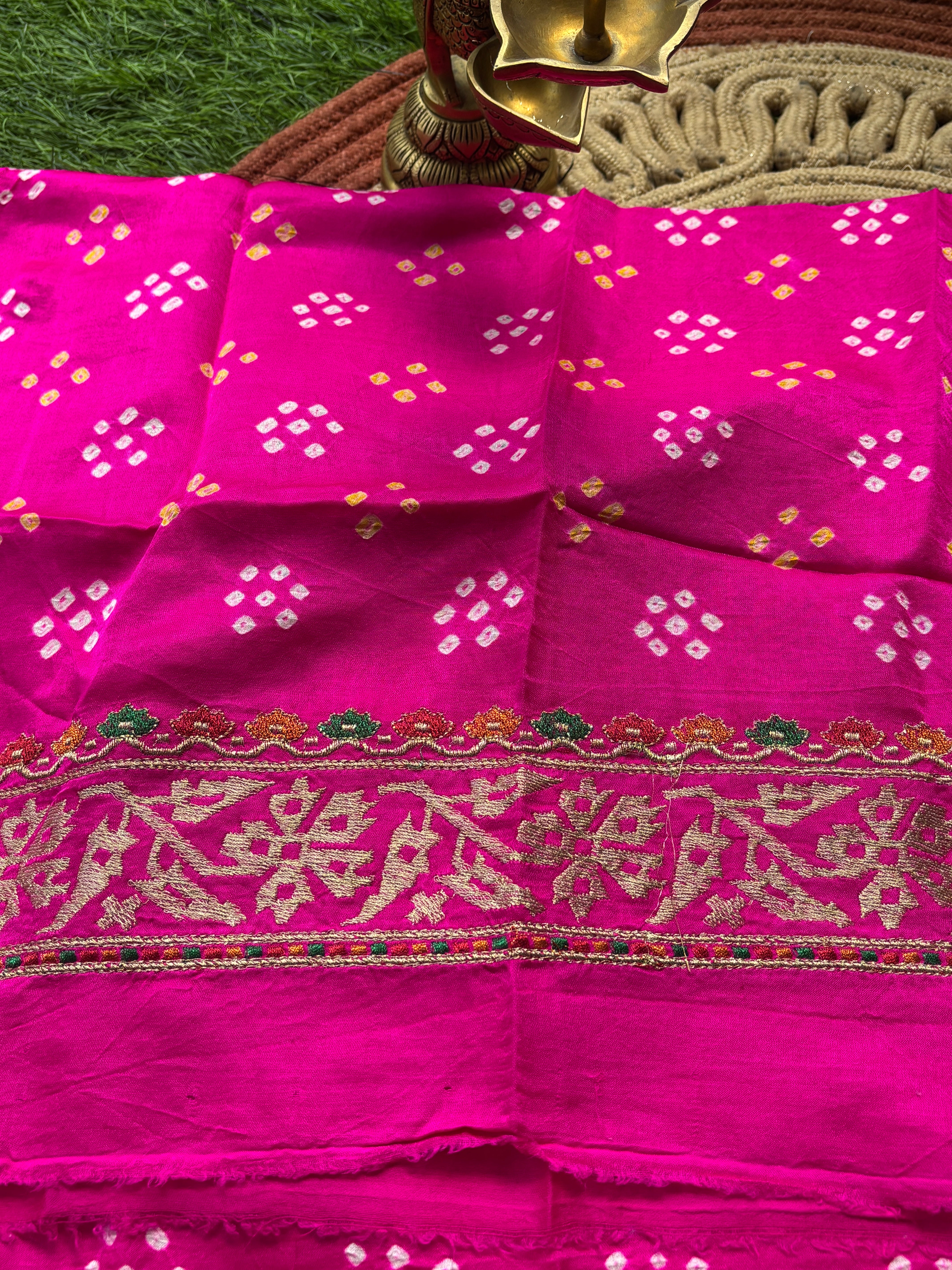 Royal Multicolor Gajji Silk Saree with All-Over Bandhej & Zari Weaving