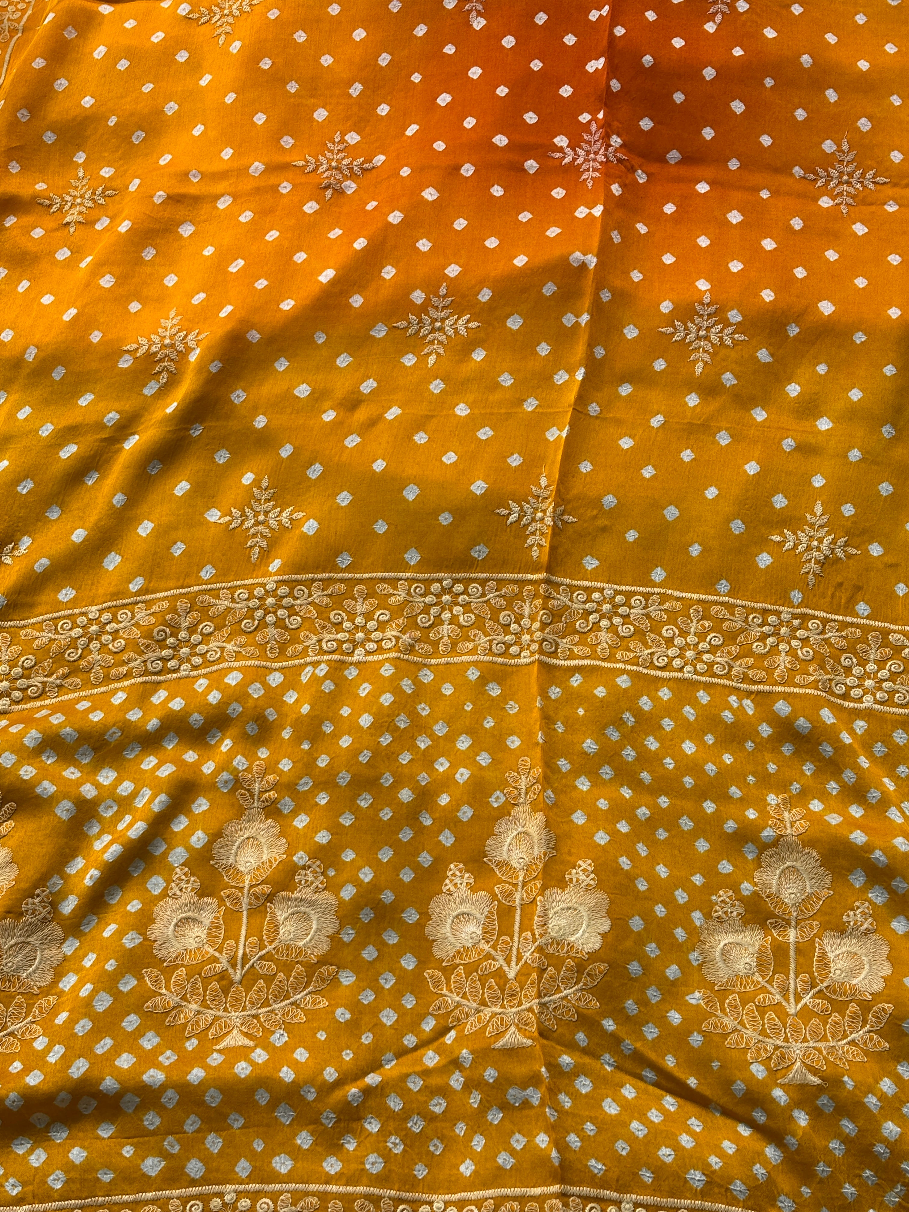 Mango Yellow Modal Silk Bandhej Saree | Chandrika Lifestyles