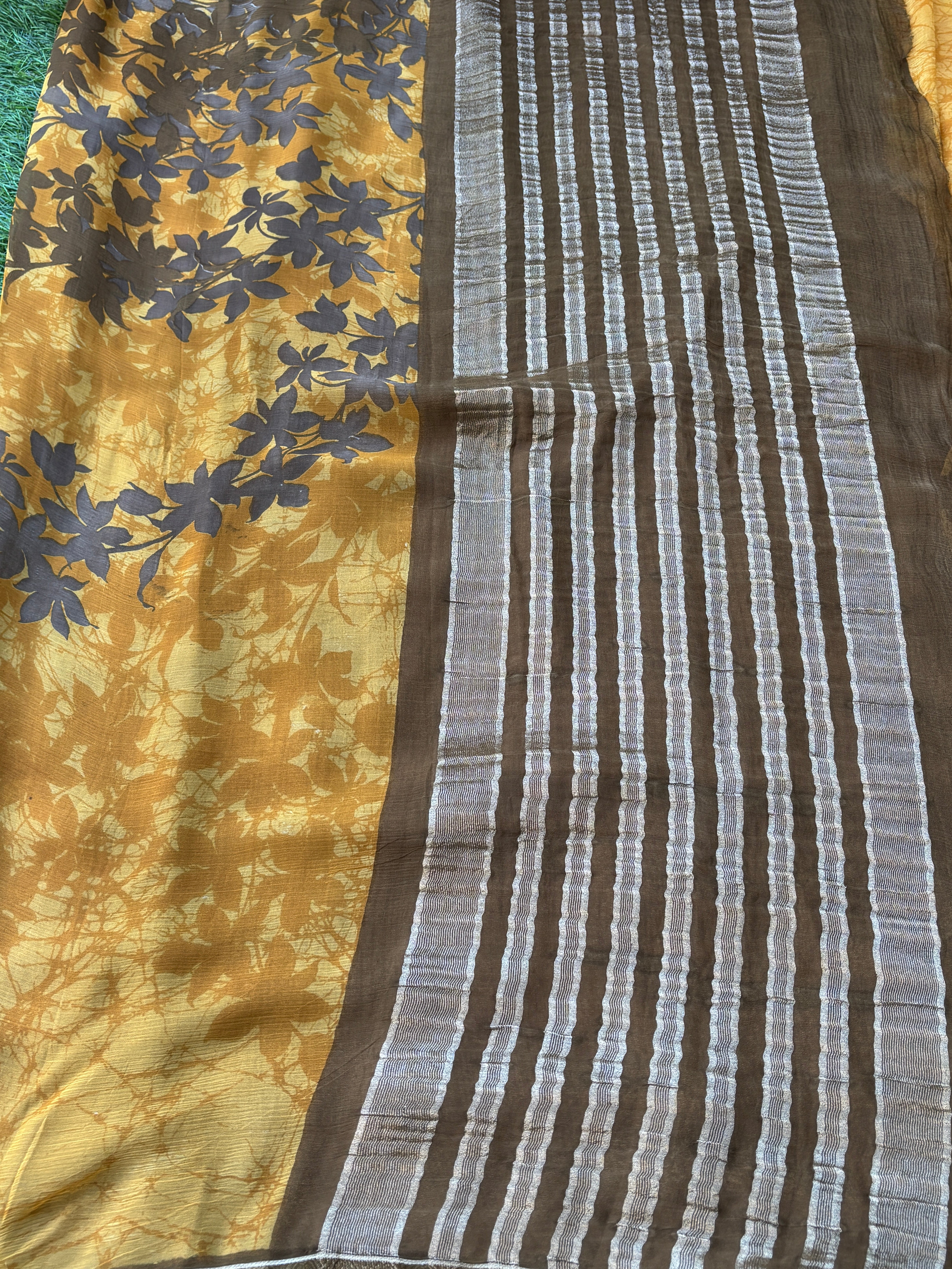 Mango Yellow Pure Georgette Printed Saree with Zari Border