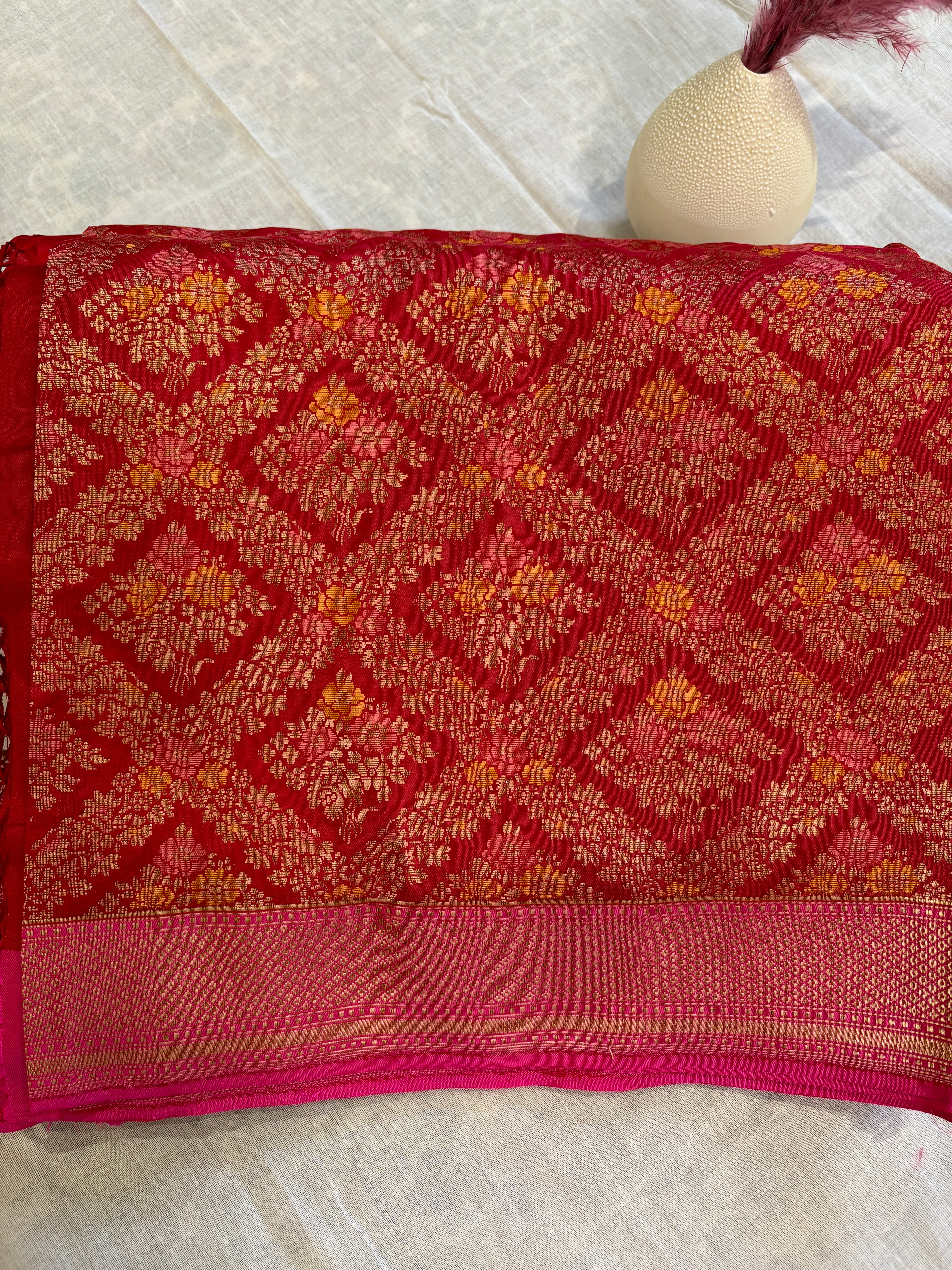 Pure Silk Banarasi Handwoven Red Dupatta