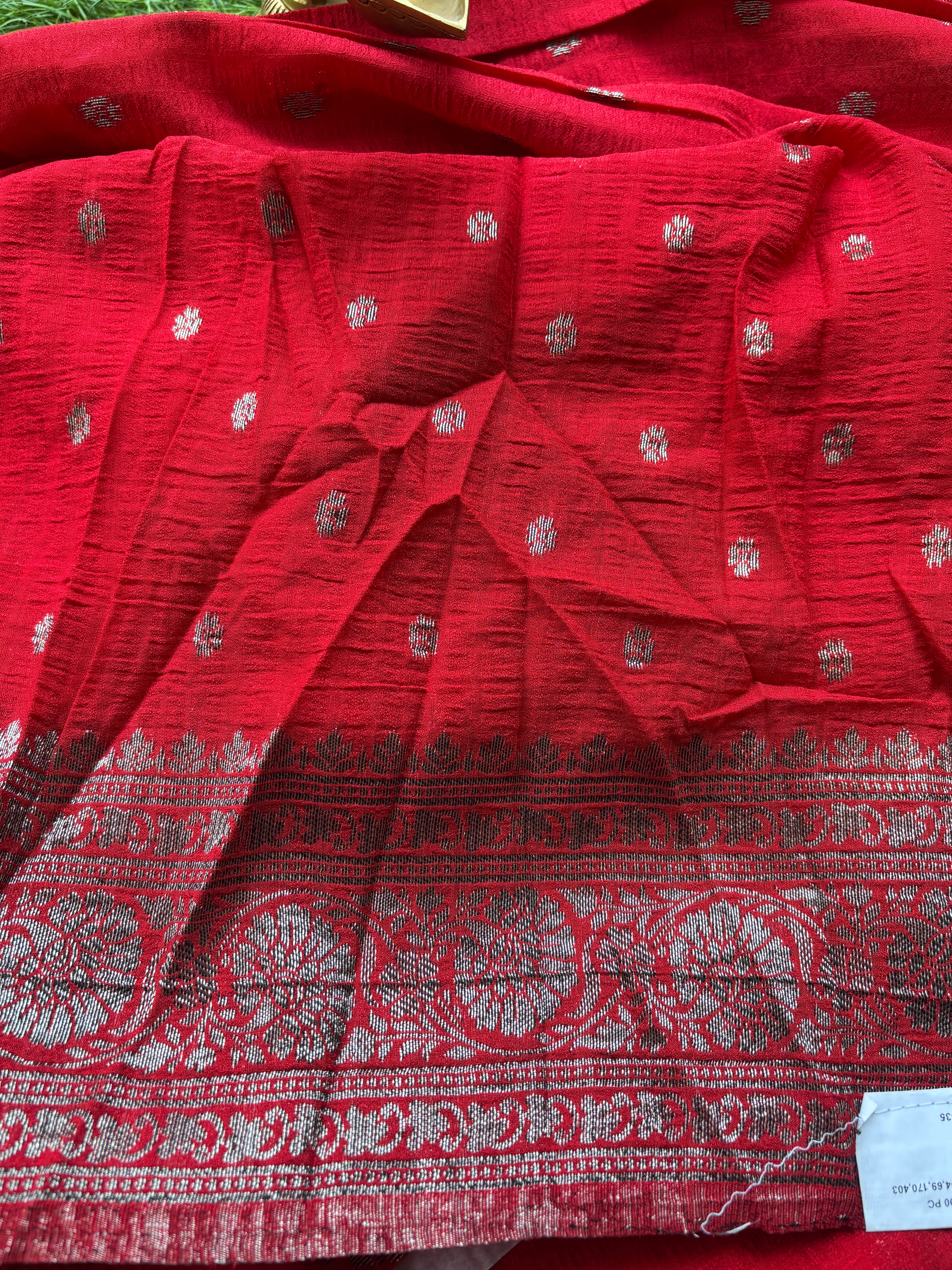 Blood Red Banarasi Georgette Saree with Laheriya Weaving | Chandrika Lifestyles